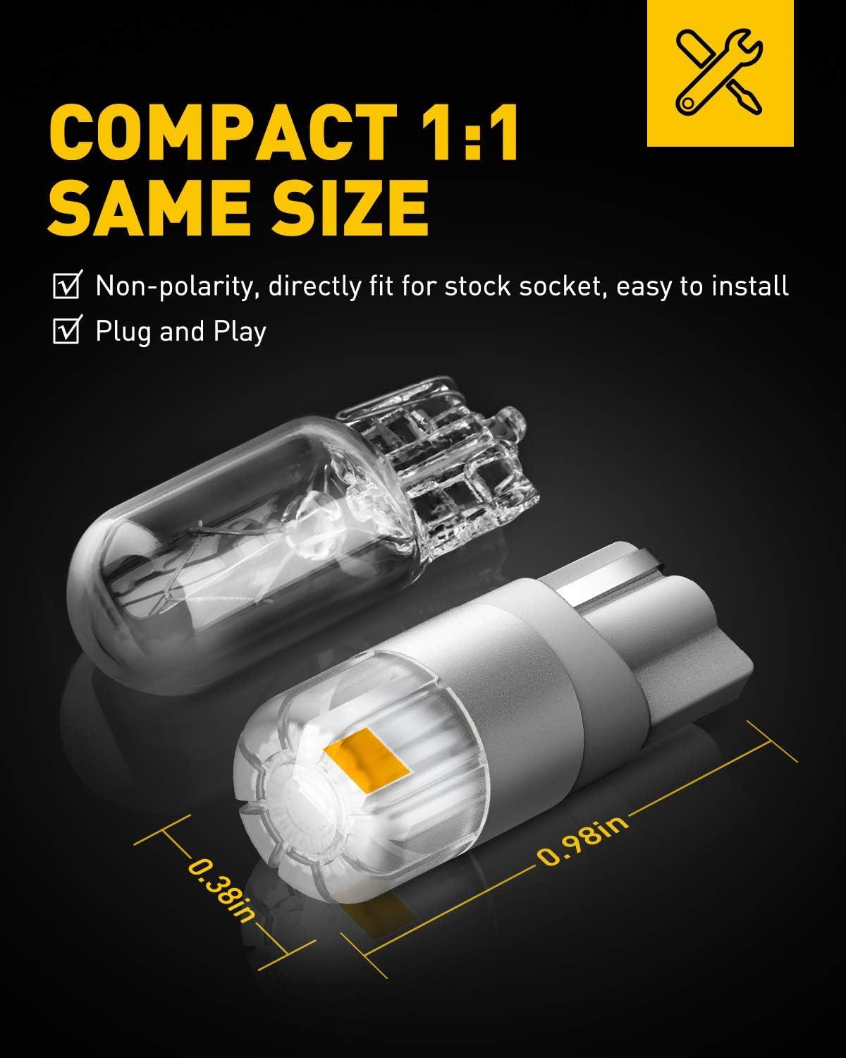 imageAUXITO 194 LED Bulbs White Super Bright 11 Size License Plate Light 168 2825 W5W T10 Error Free Car Bulbs for Dome Map Door Courtesy Side Marker Cornering Trunk Light Pack of 2Amber Yellow