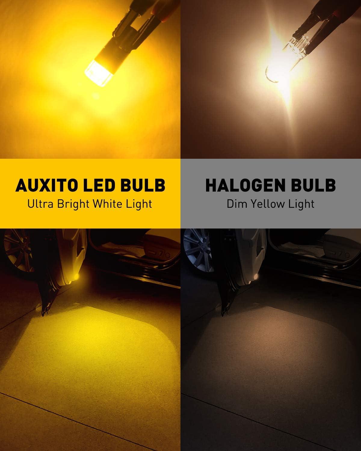 imageAUXITO 194 LED Bulbs White Super Bright 11 Size License Plate Light 168 2825 W5W T10 Error Free Car Bulbs for Dome Map Door Courtesy Side Marker Cornering Trunk Light Pack of 2Amber Yellow