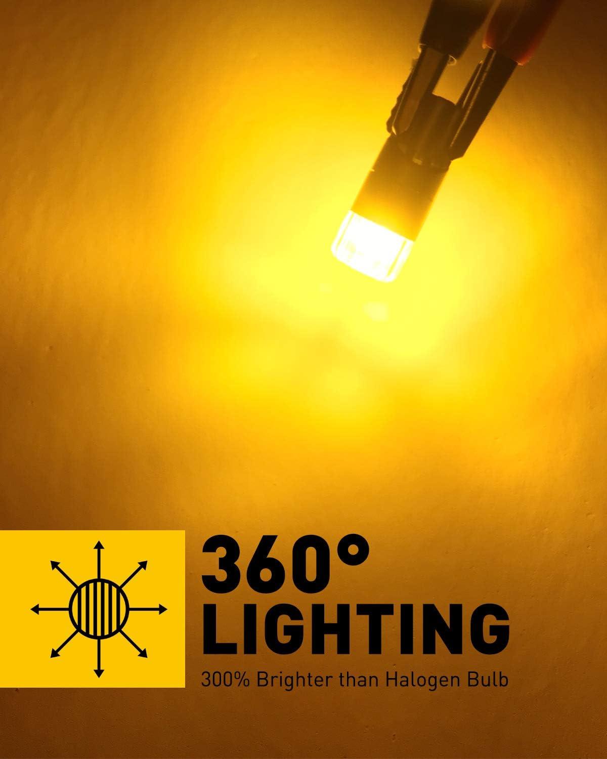 imageAUXITO 194 LED Bulbs White Super Bright 11 Size License Plate Light 168 2825 W5W T10 Error Free Car Bulbs for Dome Map Door Courtesy Side Marker Cornering Trunk Light Pack of 2Amber Yellow