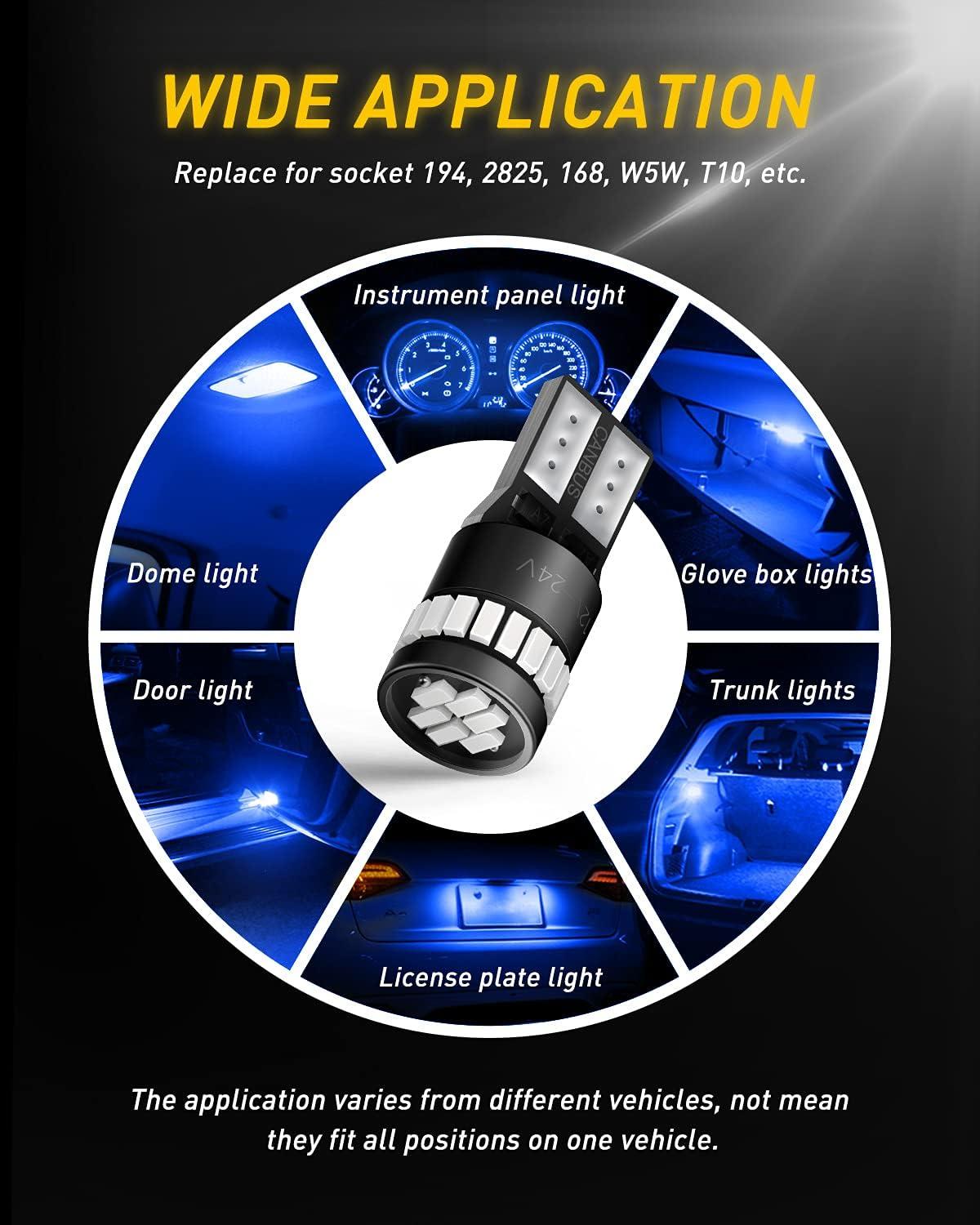 imageAUXITO 194 LED Bulbs for License Plate Light 168 175 2825 W5W T10 24SMD 3014 Chipsets 6000K White for Car Dome Door Map Dash Courtesy Cargo License Plate Lights Pack of 2Blue
