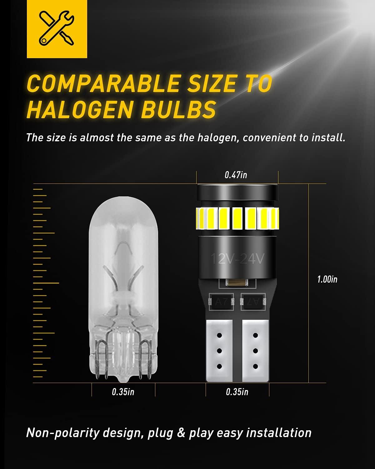 imageAUXITO 194 LED Bulbs for License Plate Light 168 175 2825 W5W T10 24SMD 3014 Chipsets 6000K White for Car Dome Door Map Dash Courtesy Cargo License Plate Lights Pack of 2Xenon White