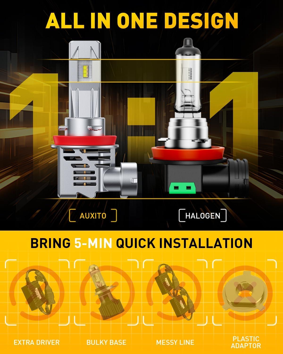 imageAUXITO 9007HB5 LED Light Bulbs 27000LM 700 Brighter Canbus Ready Wireless HB5 9007 Plug and Play Halogen Replacements Light Kit Pack of 2H8