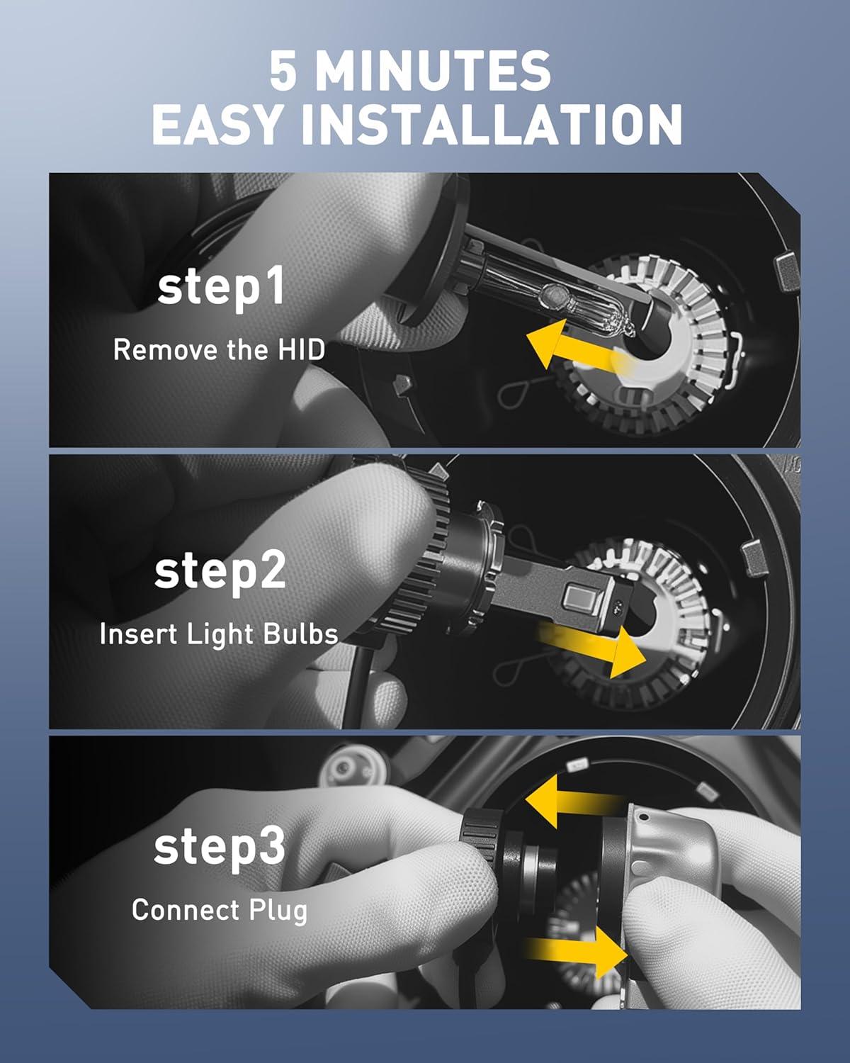 imageAUXITO D3S D3R LED Bulbs 24000Lumens 120W 6000K White 500 Brightness Xenon HID Replacement Lights Plug and Play Fog Light Bulbs Pack of 2D2S