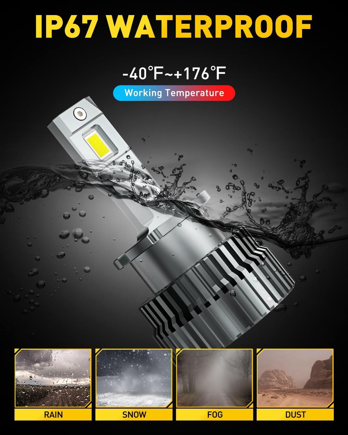 imageAUXITO D3S D3R LED Bulbs 24000Lumens 120W 6000K White 500 Brightness Xenon HID Replacement Lights Plug and Play Fog Light Bulbs Pack of 2D4S