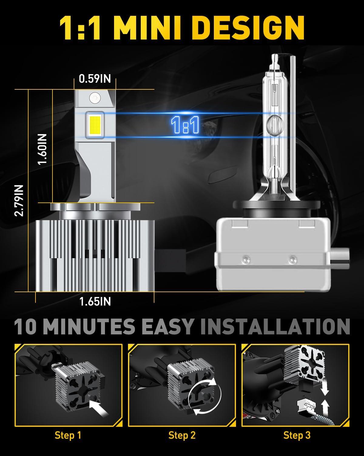 imageAUXITO D3S Light Bulbs 30000Lumens 35W 6000K White 900 Brightness D3R Xenon HID Replacement Lights Plug and Play Fog Light Bulbs Pack of 2 D3SD3R