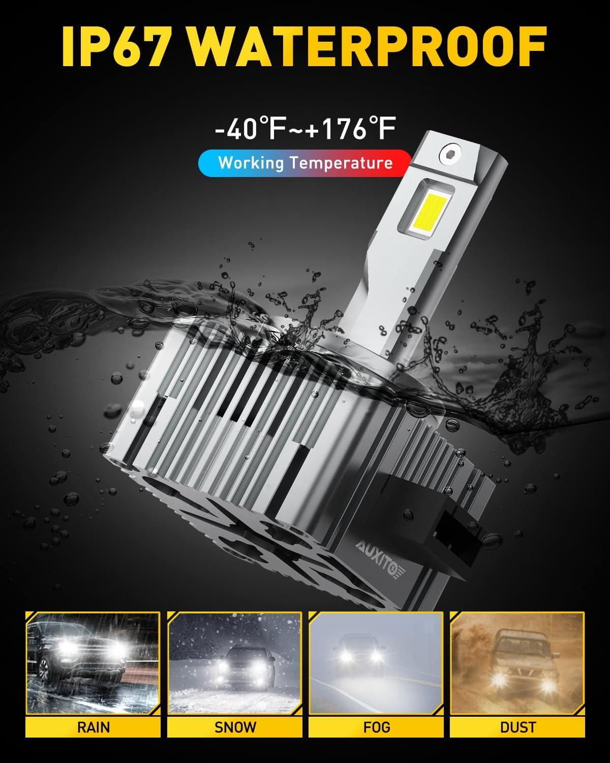 imageAUXITO D3S Light Bulbs 30000Lumens 35W 6000K White 900 Brightness D3R Xenon HID Replacement Lights Plug and Play Fog Light Bulbs Pack of 2 D3SD3R