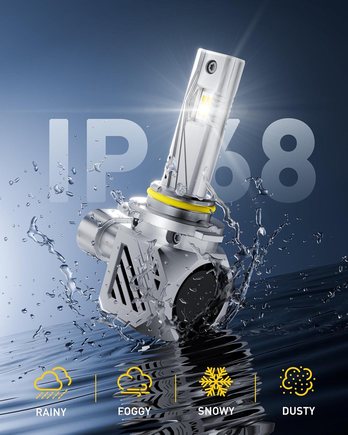 imageAUXITO H11 H8 H9 Bulbs 48000LM 1000 Brighter 6500K Cool White Light with Fan LED Fog Light 30 Years Lifespan No FlickerHB4 9006