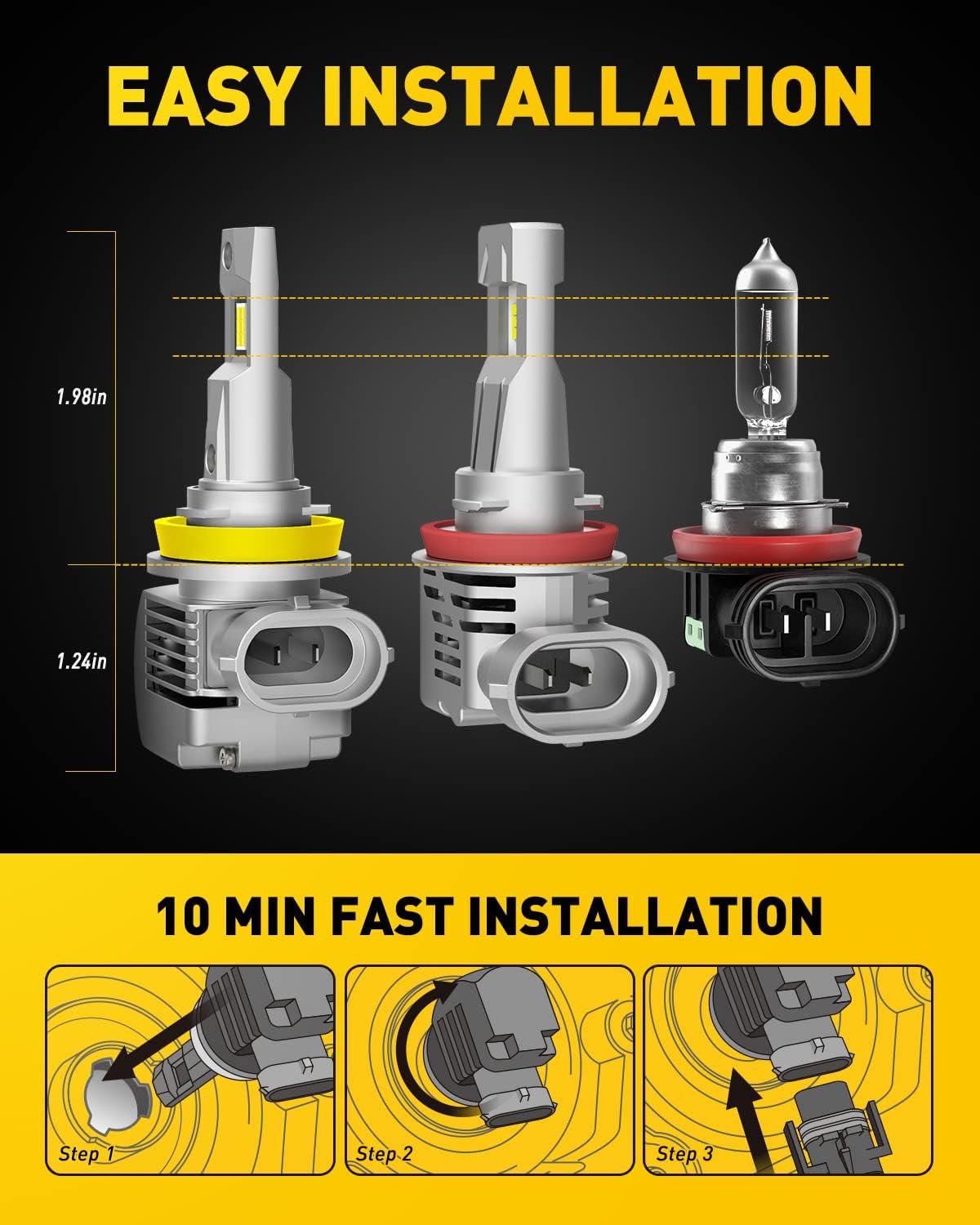 imageAUXITO H11 LED Bulbs 20000LM 100W Per Set 6000K Cool White H8 H9 LED Light Bulbs for Fog Lights Plug and Play Pack of 2 Q16H11H8H9