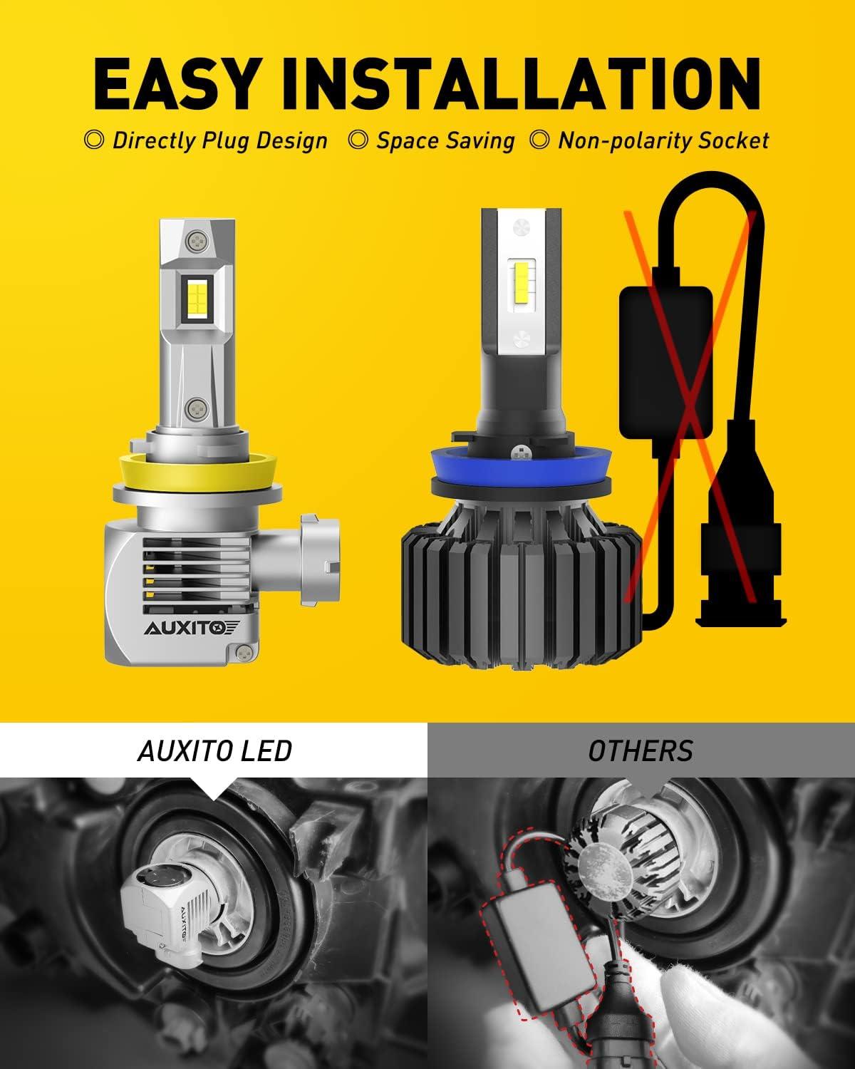 imageAUXITO H11 LED Bulbs 20000LM 100W Per Set 6000K Cool White H8 H9 LED Light Bulbs for Fog Lights Plug and Play Pack of 2 Q16H11H8H9
