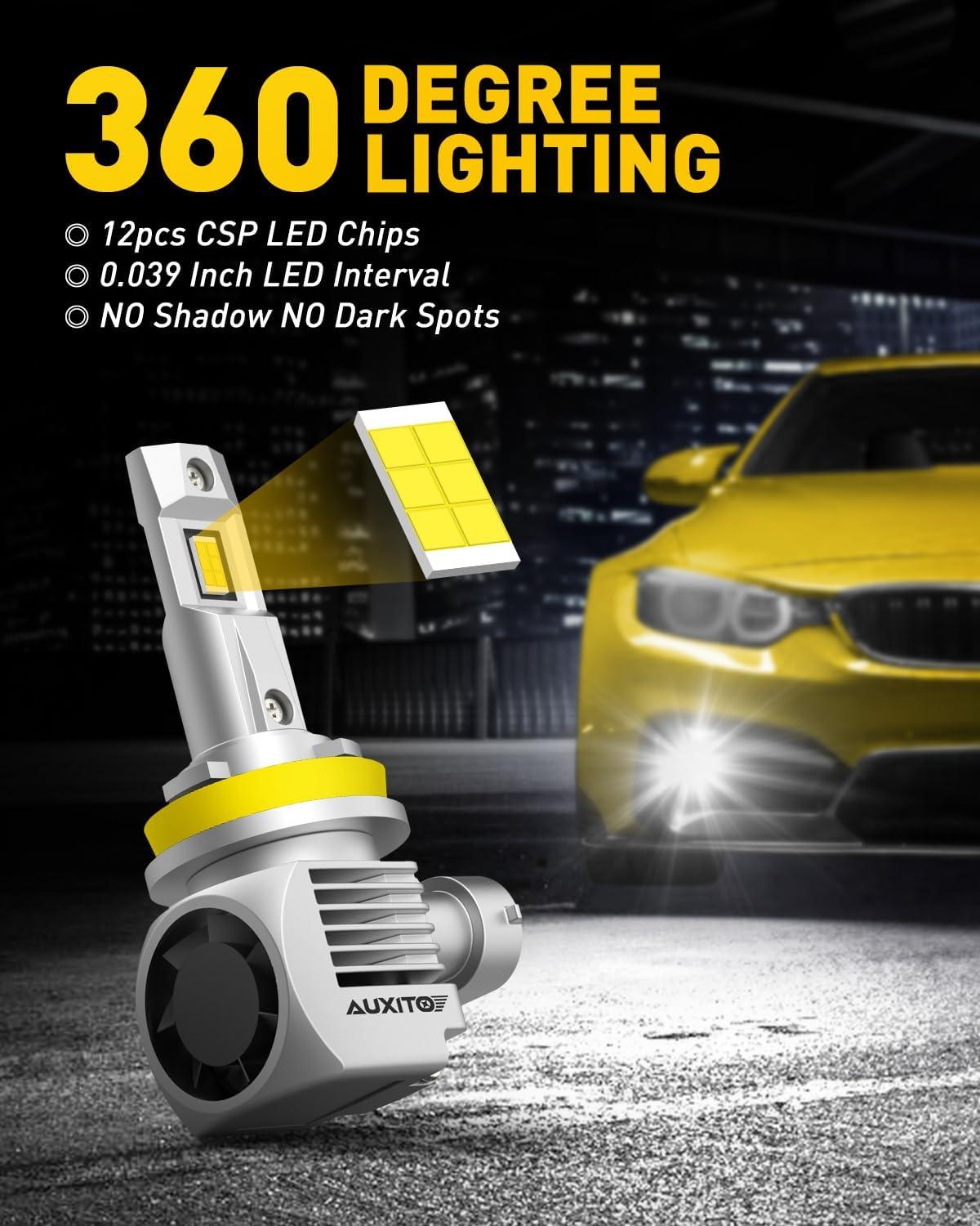 imageAUXITO H11 LED Bulbs 20000LM 100W Per Set 6000K Cool White H8 H9 LED Light Bulbs for Fog Lights Plug and Play Pack of 2 Q16H11H8H9