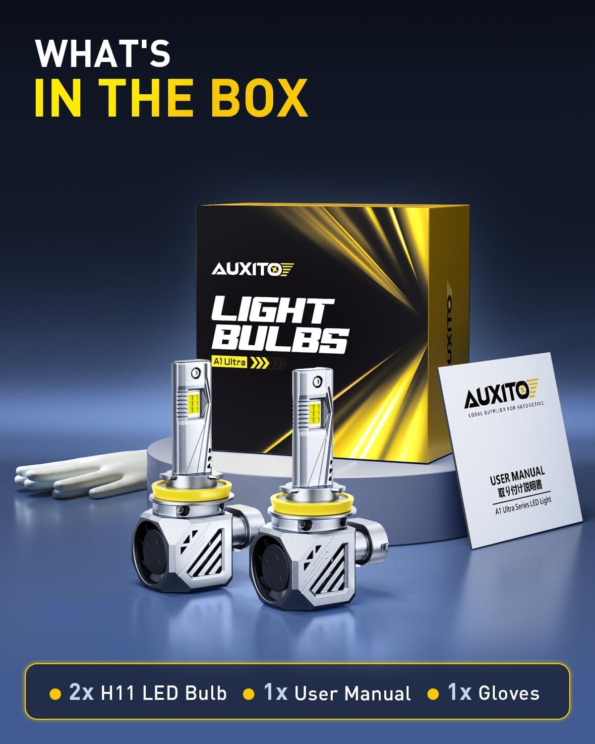 imageAUXITO H11 LED Bulbs 6500K Xenon White Wireless Light Bulbs Pack of 2