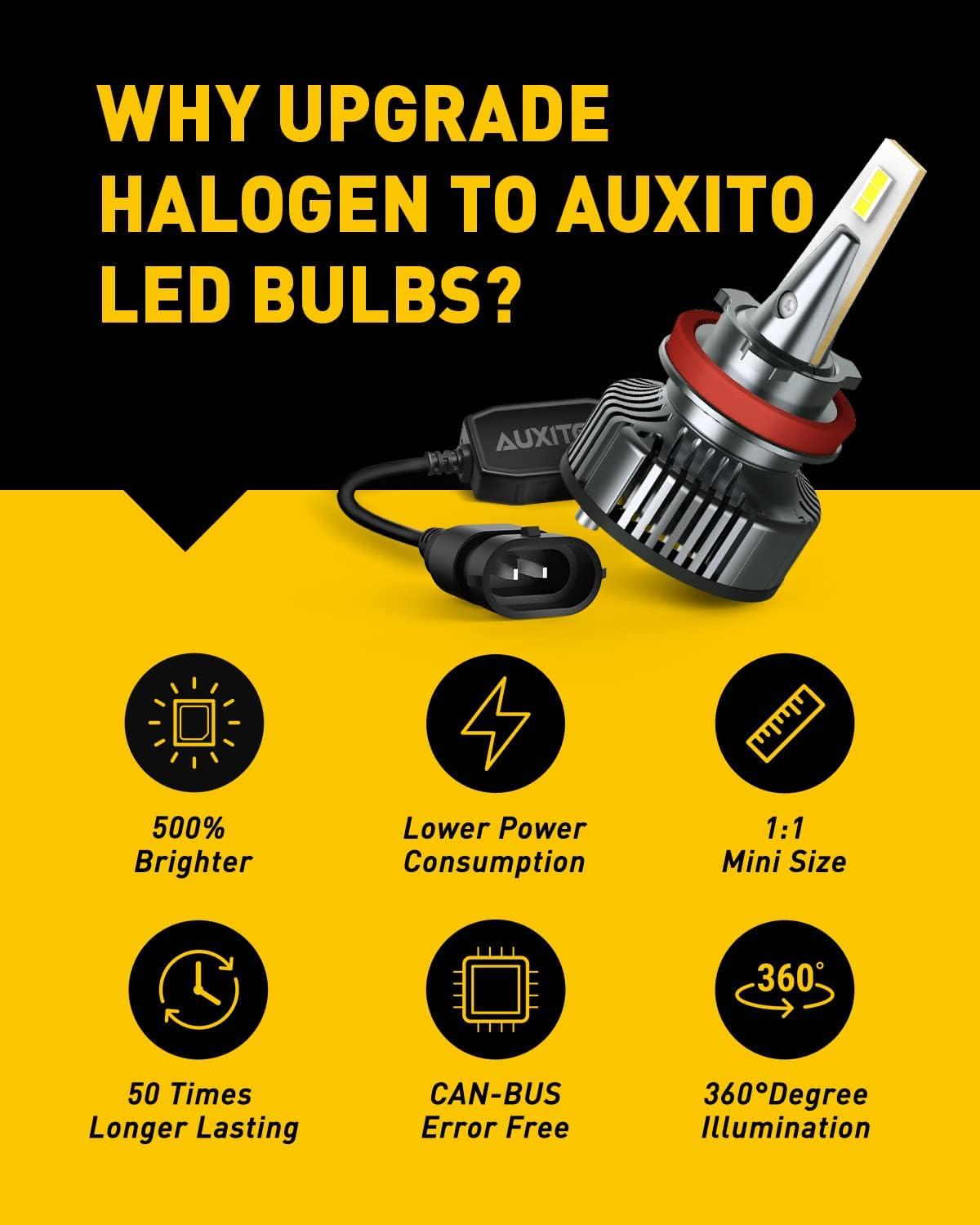 imageAUXITO H11 LED Bulbs H8 H9 LED Lights 80W 16000LM Per Pair 500 Percent Brighter 6500K Cool White Angle Adjustable CanBus Ready Bulbs Pack of 2 Y13