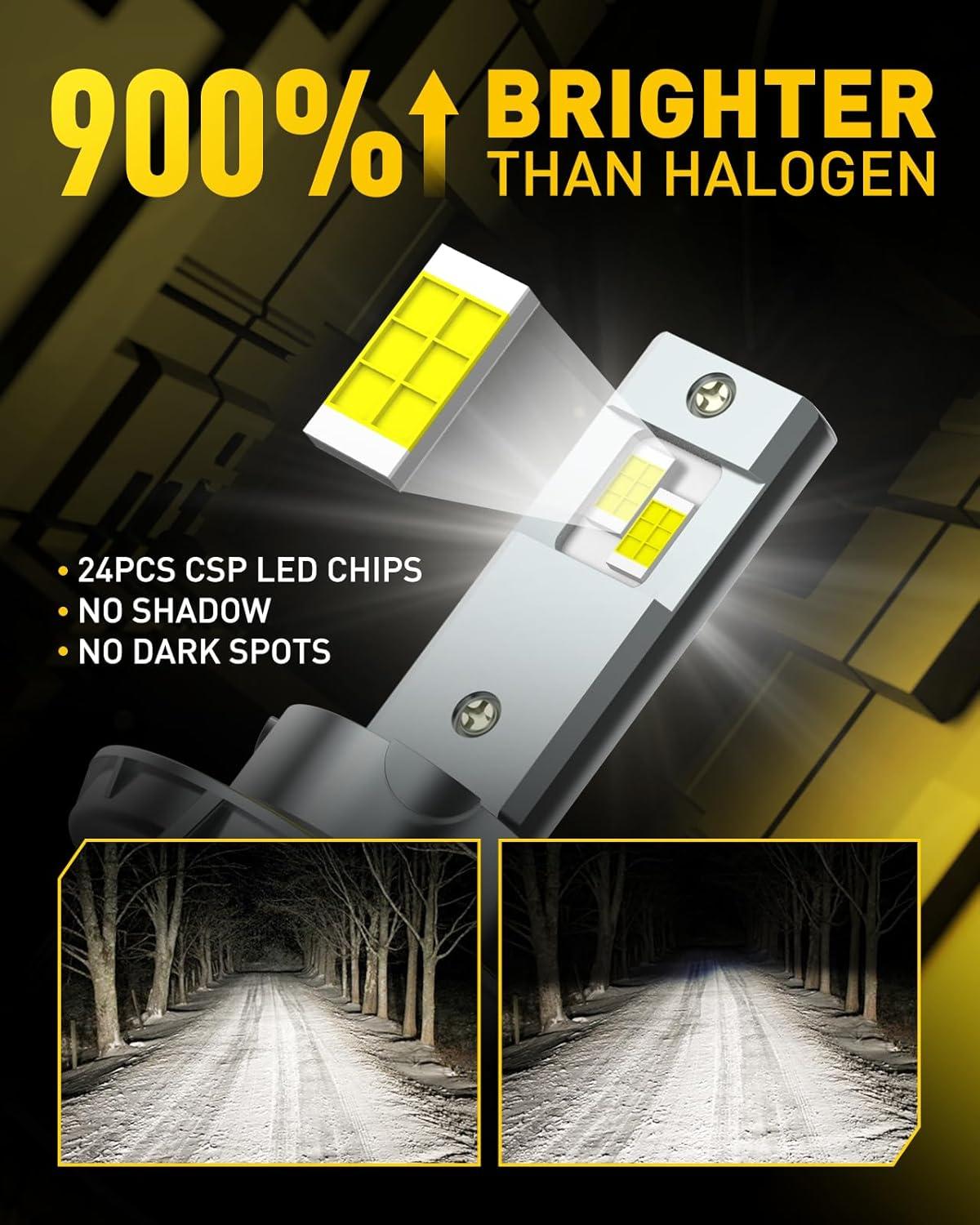 imageAUXITO H11 Light Bulb 900 Brightness 6500K H8 H9 Bulbs 11 Mini Size PlugNPlay IP68 Waterproof Pack of 29007