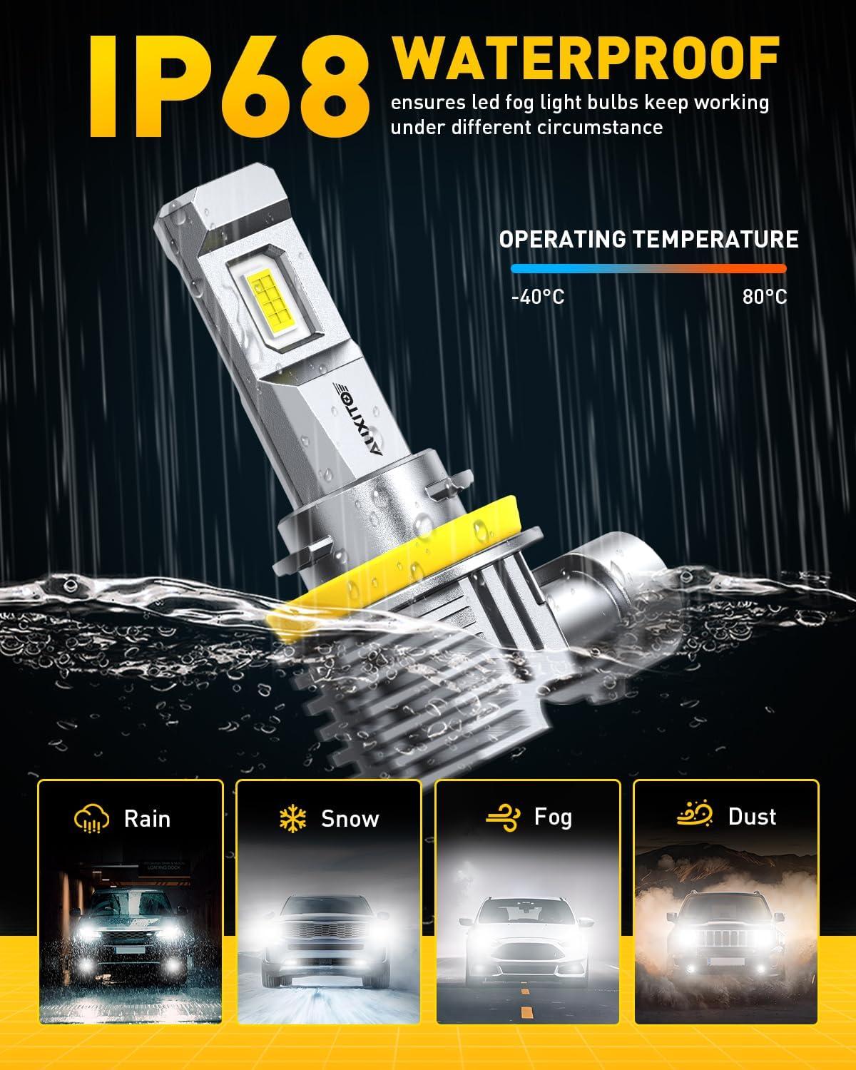 imageAUXITO H11 Light Bulb 900 Brightness 6500K H8 H9 Bulbs 11 Mini Size PlugNPlay IP68 Waterproof Pack of 2H11