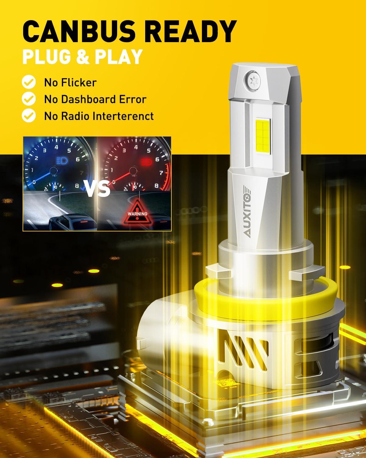 imageAUXITO H11 Light Bulb 900 Brightness 6500K H8 H9 Bulbs 11 Mini Size PlugNPlay IP68 Waterproof Pack of 2H119005