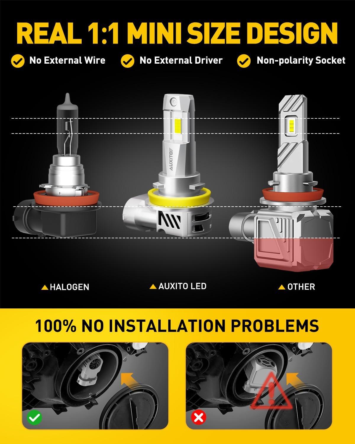 imageAUXITO H11 Light Bulb 900 Brightness 6500K H8 H9 Bulbs 11 Mini Size PlugNPlay IP68 Waterproof Pack of 2H119005