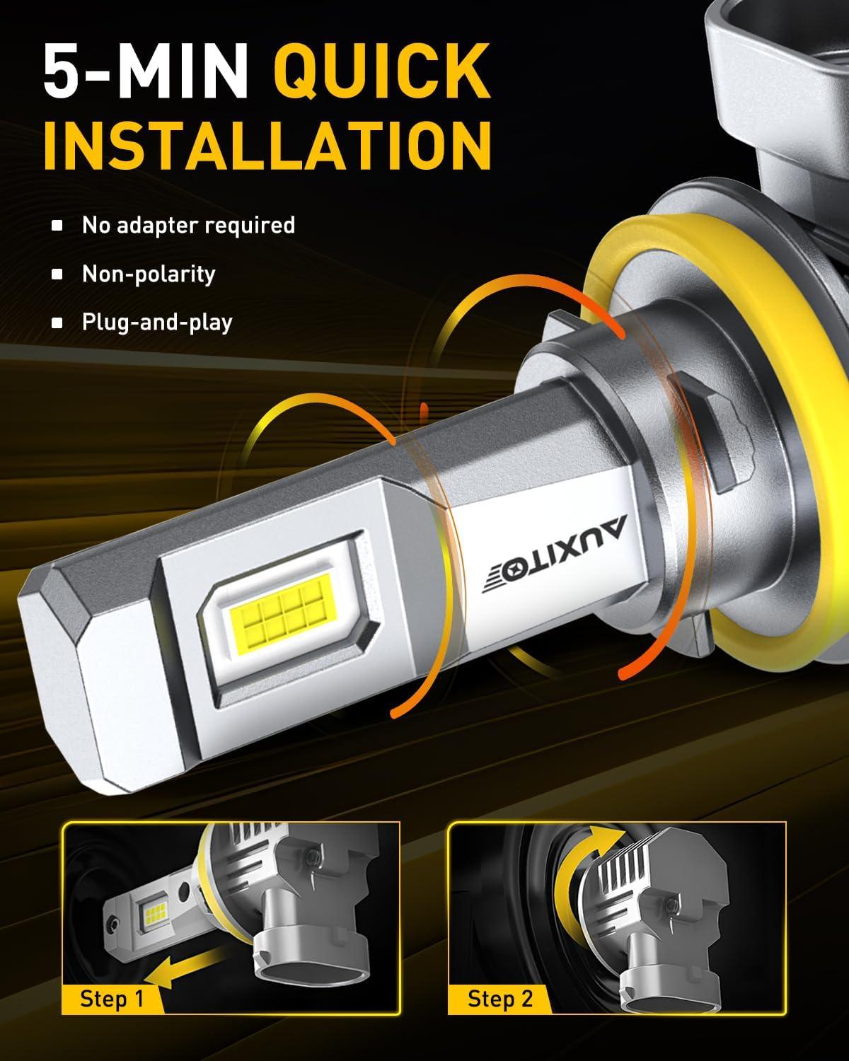 imageAUXITO H11H9H16H8 LED Fog Light Bulbs 6500K Cool White 30000LM Brighter Plug ampamp Play True Mini Size Long Lifespan LED Fog Lights Pack of 2