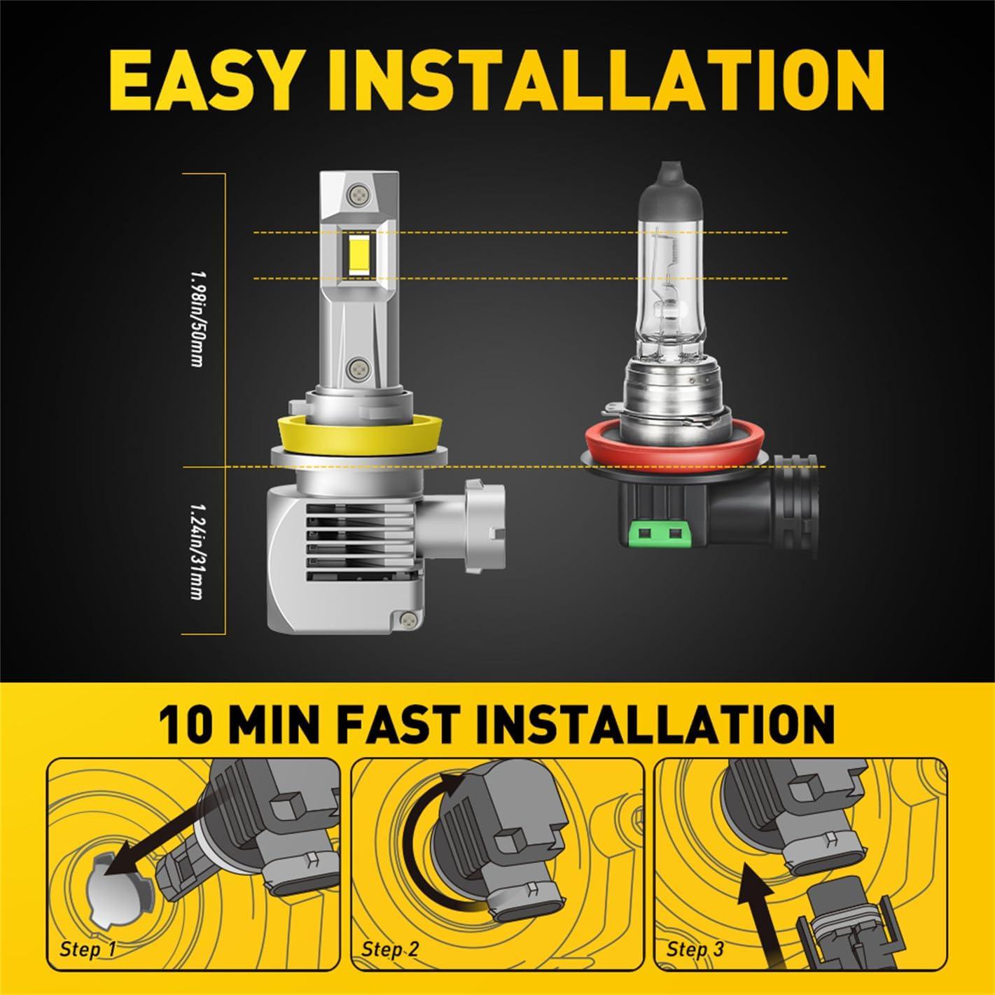 imageAUXITO H11L Light Bulbs 900 Brightness 6000K Cool White Light 360 Illumination H9 H8 Bulb Easy Installation Pack of 2H11H8