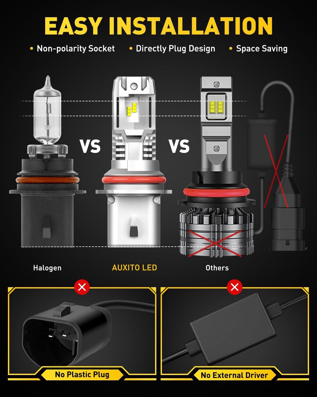 imageAUXITO H13 9008 Fog Bulb 6500K White30000LM Brightness Canbus Ready Wireless Plug and Play Pack of 29004HB1
