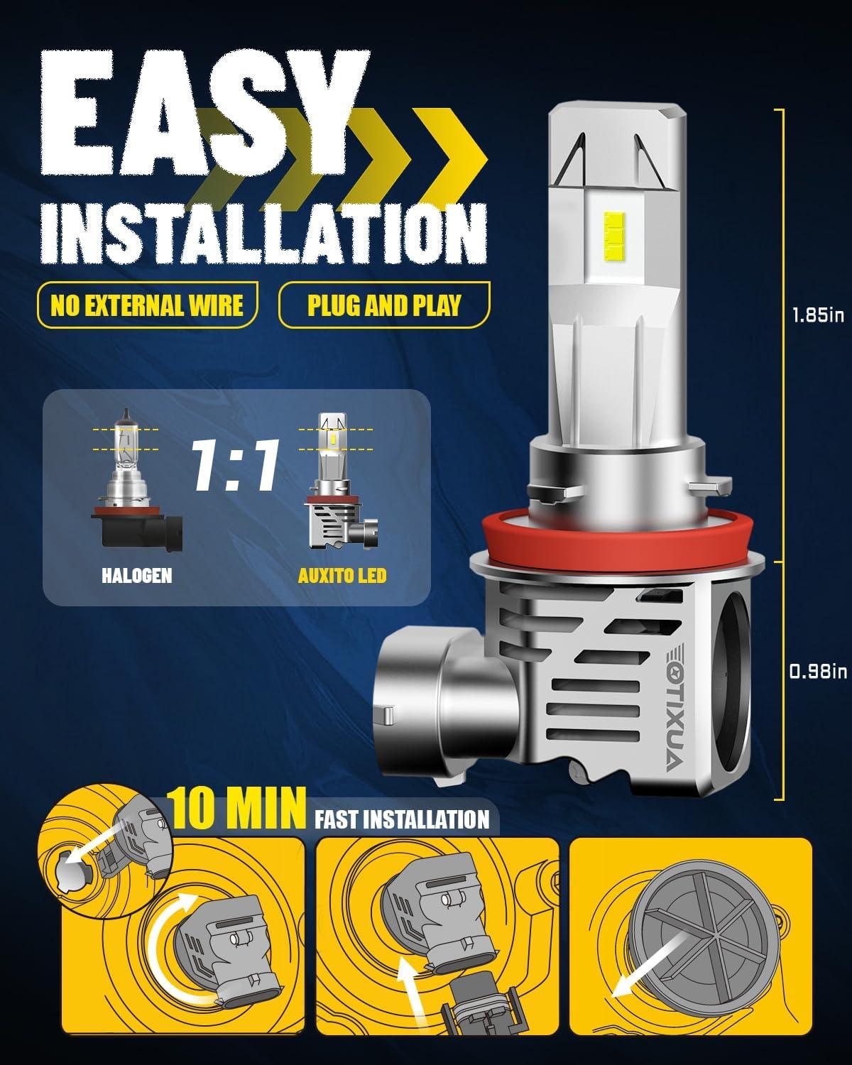 imageAUXITO H13 9008 Fog Bulb 6500K White30000LM Brightness Canbus Ready Wireless Plug and Play Pack of 2H11H8H9