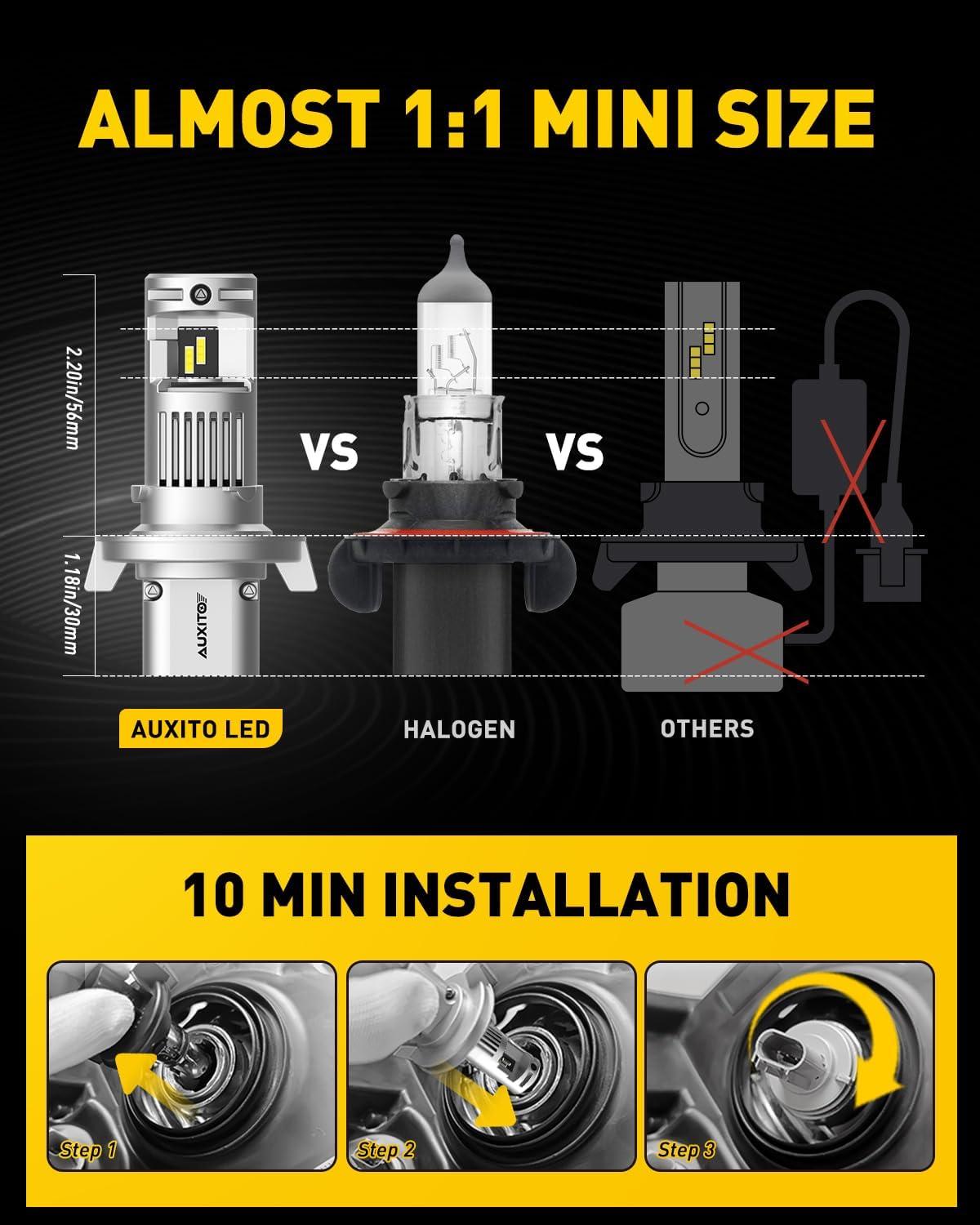 imageAUXITO H13 9008 Fog Bulb 6500K White30000LM Brightness Canbus Ready Wireless Plug and Play Pack of 2H13 9008