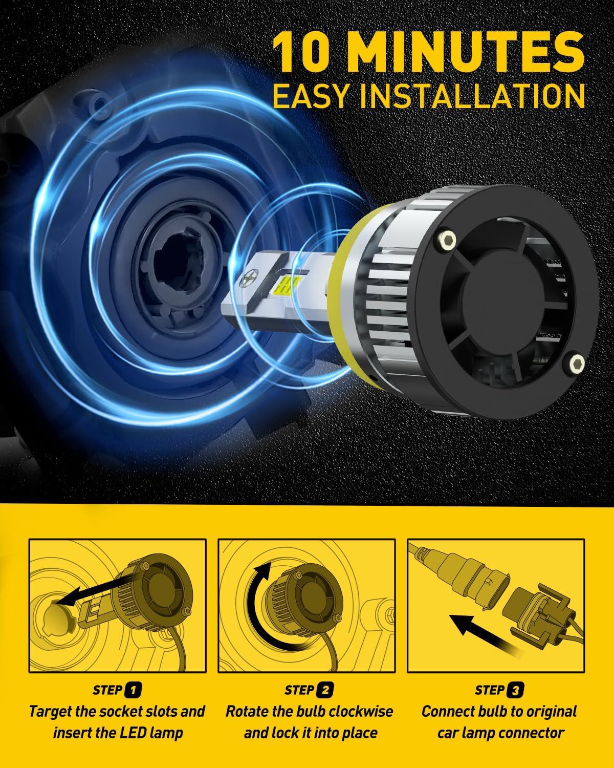imageAUXITO H139008 LED Bulbs 900 Brighter 120W 30000LM Per Set 6500K Cool White H13 LED Bulbs PlugNPlay Halogen Replace H13 Bulbs Canbus Ready Pack of 2H11H9H8