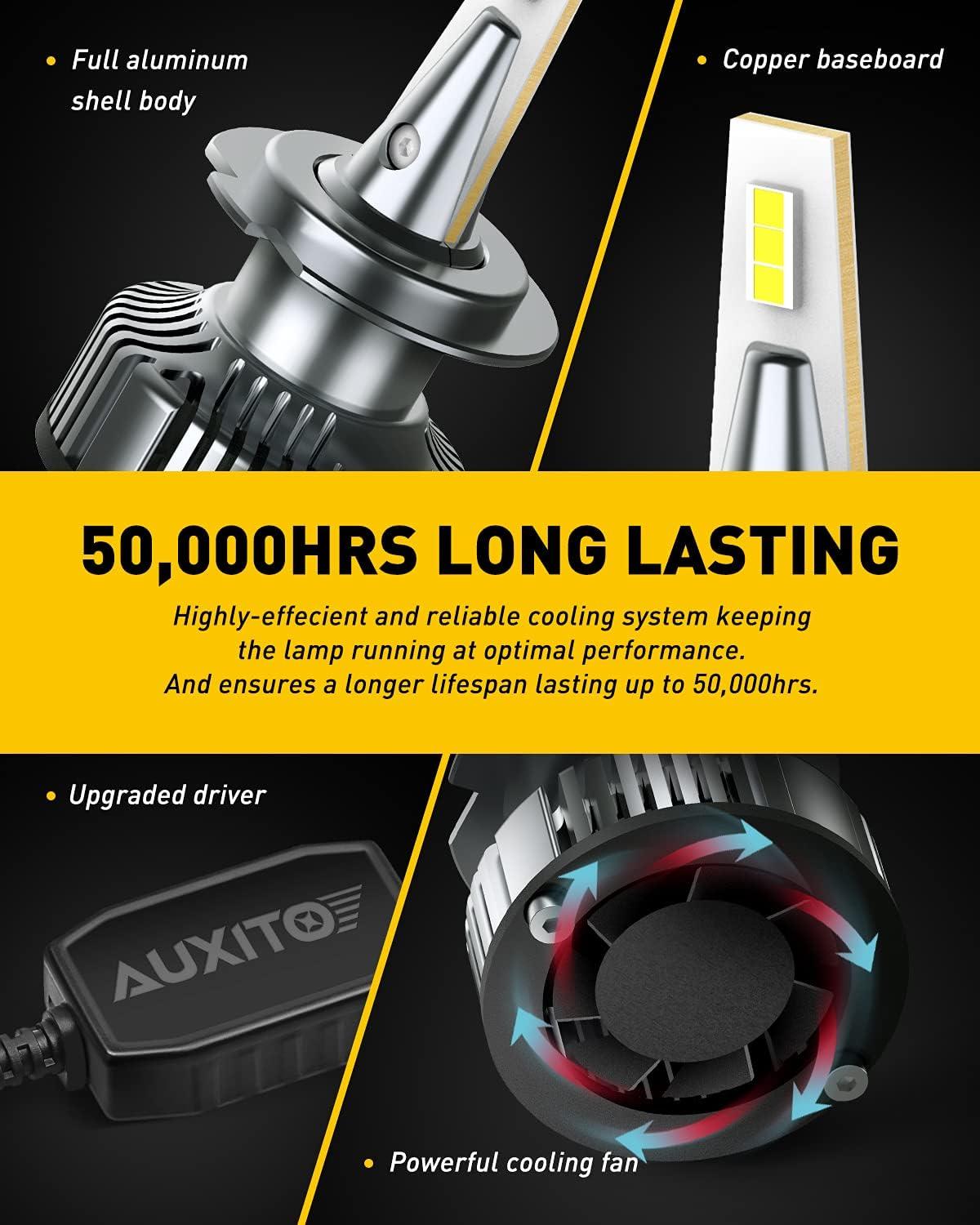 imageAUXITO H139008 LED Bulbs 900 Brighter 120W 30000LM Per Set 6500K Cool White H13 LED Bulbs PlugNPlay Halogen Replace H13 Bulbs Canbus Ready Pack of 2H7H7L