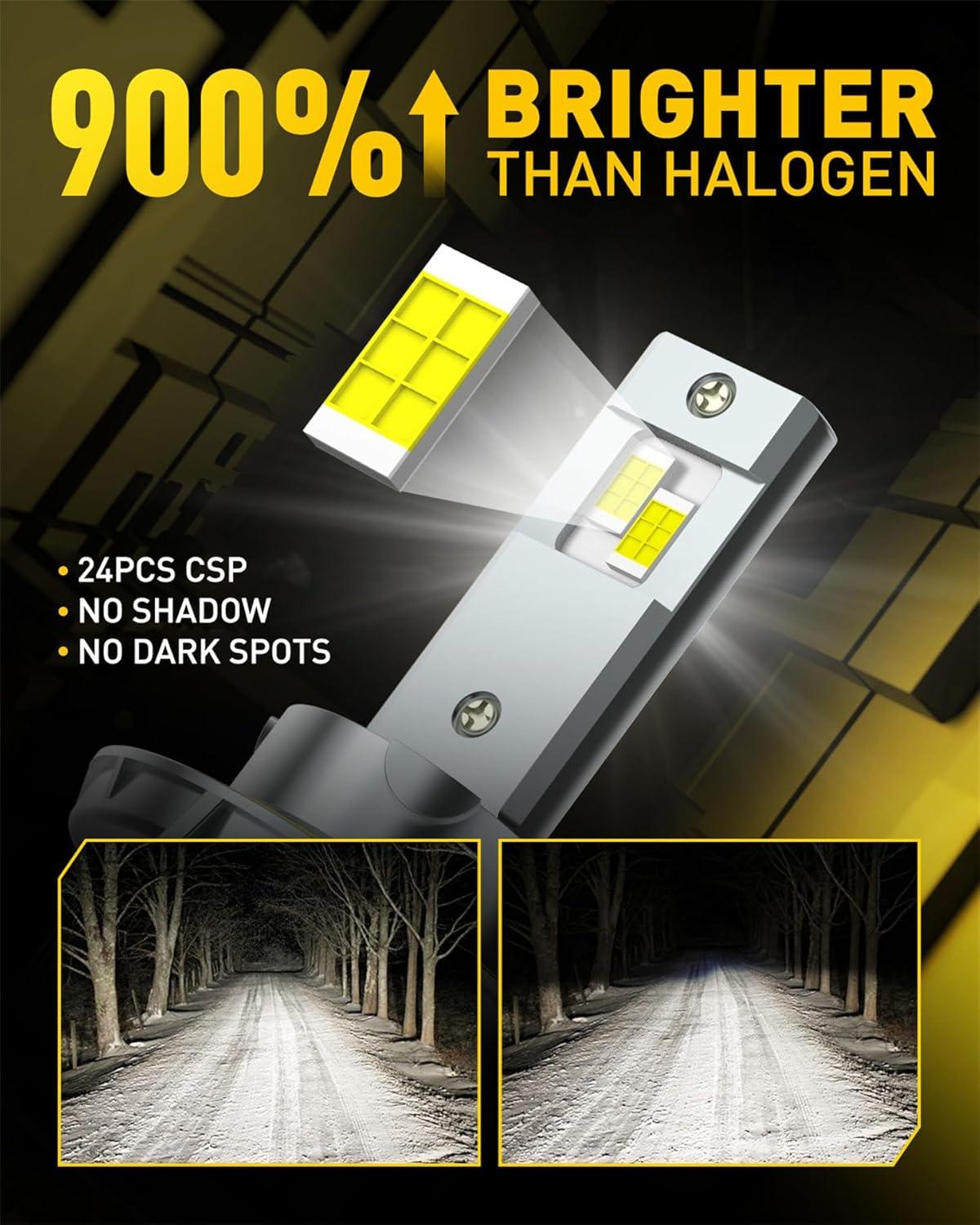 imageAUXITO H4 Bulbs 900 Brightness 6500K Cool White CSP Chips 9003 Fog Lamps Replacement Play and Plug Pack of 2H13