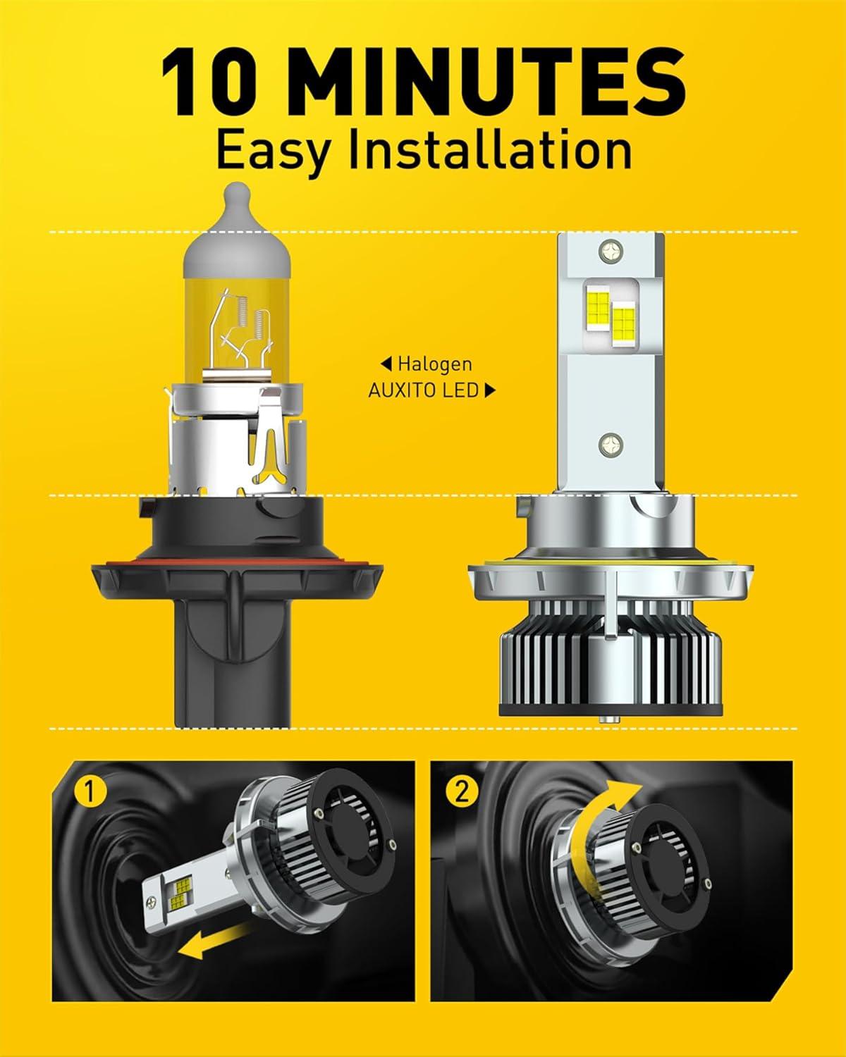 imageAUXITO H4 Bulbs 900 Brightness 6500K Cool White CSP Chips 9003 Fog Lamps Replacement Play and Plug Pack of 2H13