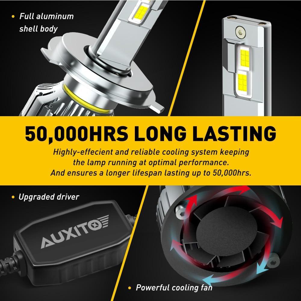 imageAUXITO H4 Bulbs 900 Brightness 6500K Cool White CSP Chips 9003 Fog Lamps Replacement Play and Plug Pack of 2H49003