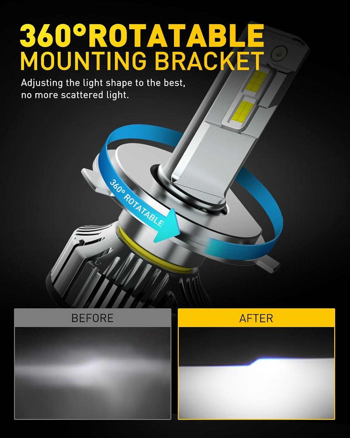 imageAUXITO H4 Bulbs 900 Brightness 6500K Cool White CSP Chips 9003 Fog Lamps Replacement Play and Plug Pack of 2H49003