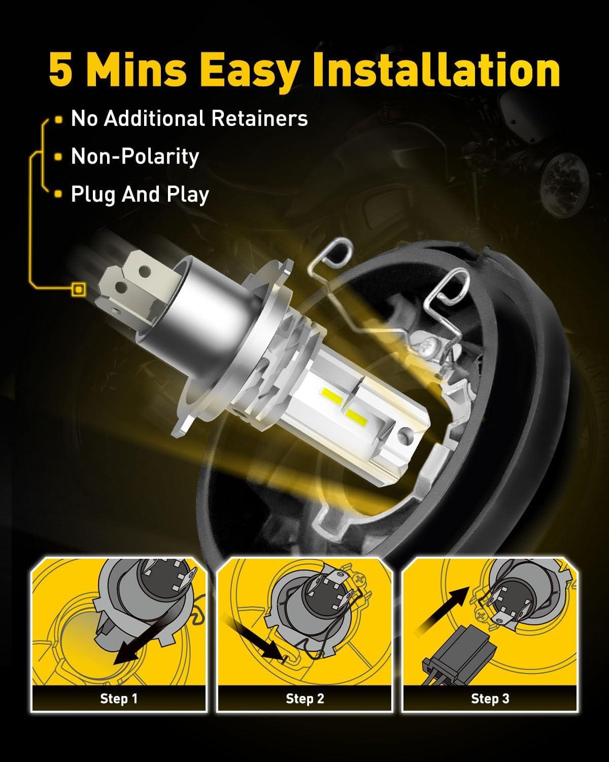 imageAUXITO H4 Fog Light Bulb Motorcyle 11 Real Size 400 Brighter Fanless 9003HB2 Fog Light Bulbs 6000K Cool White Pack of 1