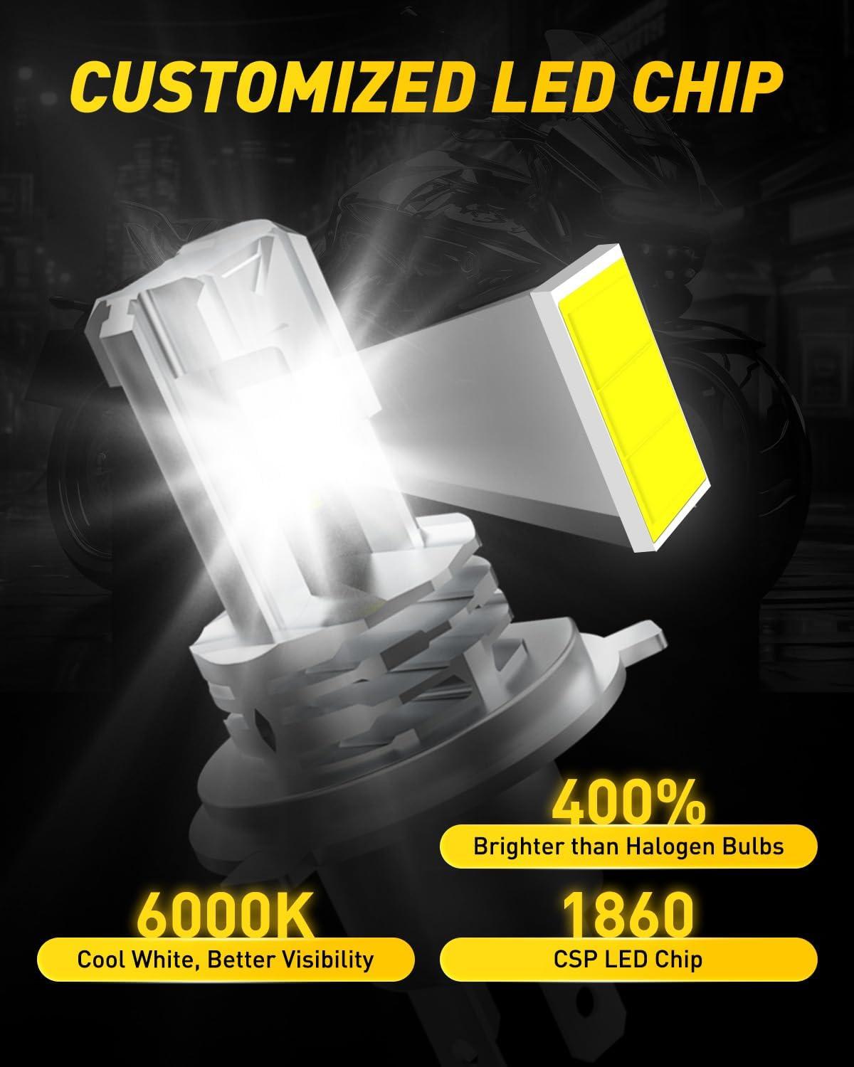 imageAUXITO H4 Fog Light Bulb Motorcyle 11 Real Size 400 Brighter Fanless 9003HB2 Fog Light Bulbs 6000K Cool White Pack of 1