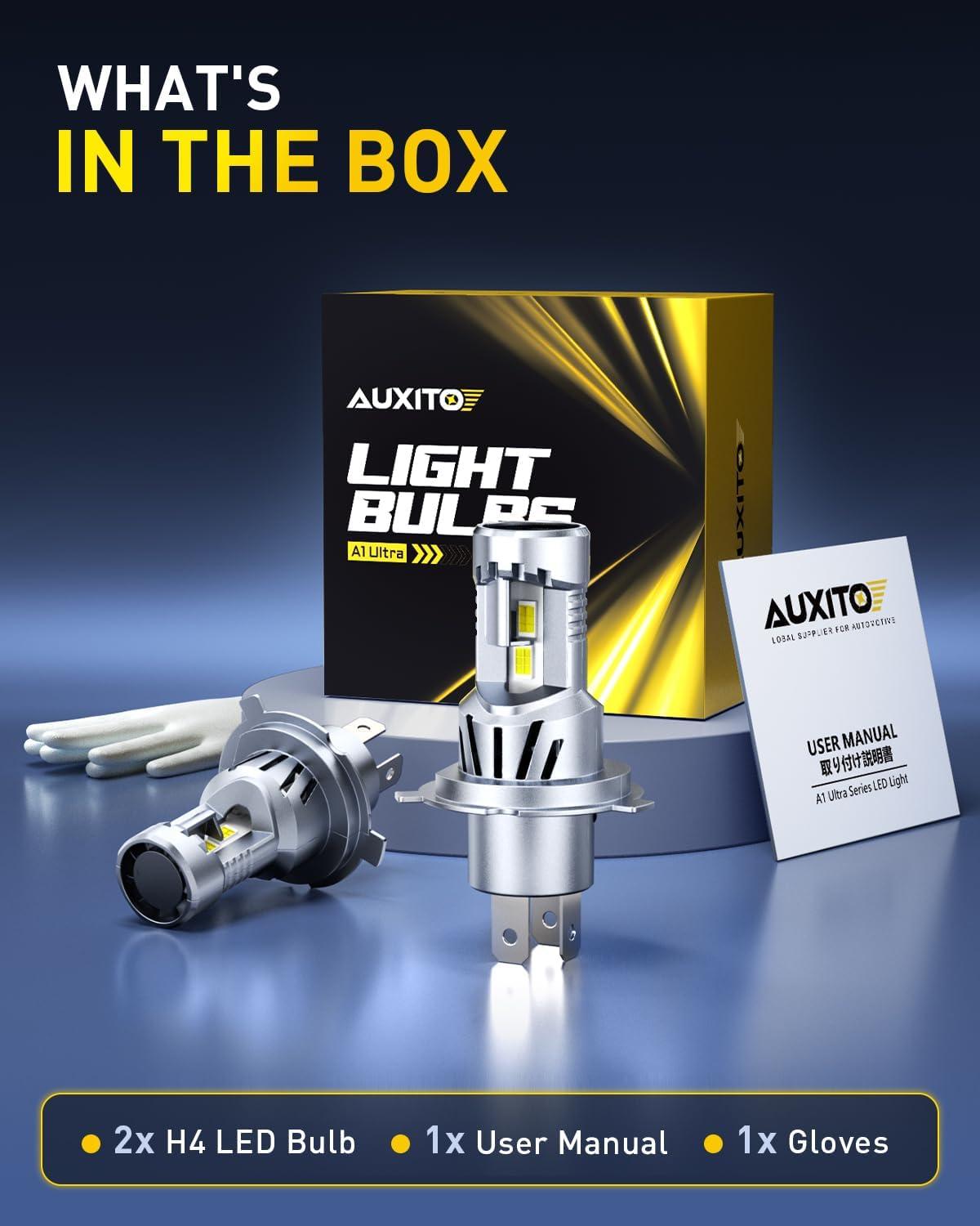 imageAUXITO H4 LED Bulb 9003 Light Bulbs 48000LM Long Lasting Dual Turbo Cooling Fan Plug N Play 3MIN Installation 50000hrs Lifespan9003H4HB2