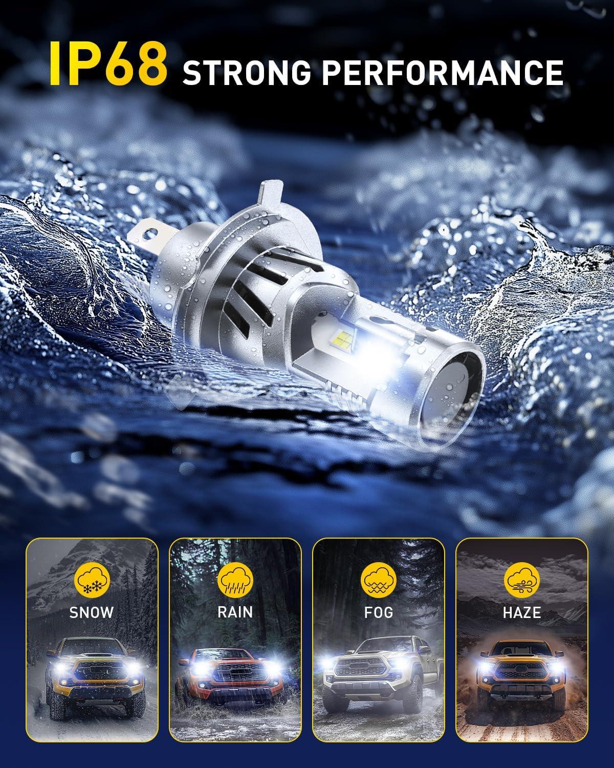 imageAUXITO H4 LED Bulb 9003 Light Bulbs 48000LM Long Lasting Dual Turbo Cooling Fan Plug N Play 3MIN Installation 50000hrs Lifespan9003H4HB2