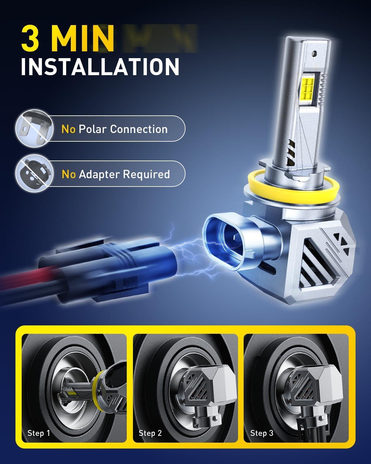 imageAUXITO H4 LED Bulb 9003 Light Bulbs 48000LM Long Lasting Dual Turbo Cooling Fan Plug N Play 3MIN Installation 50000hrs LifespanH11H8