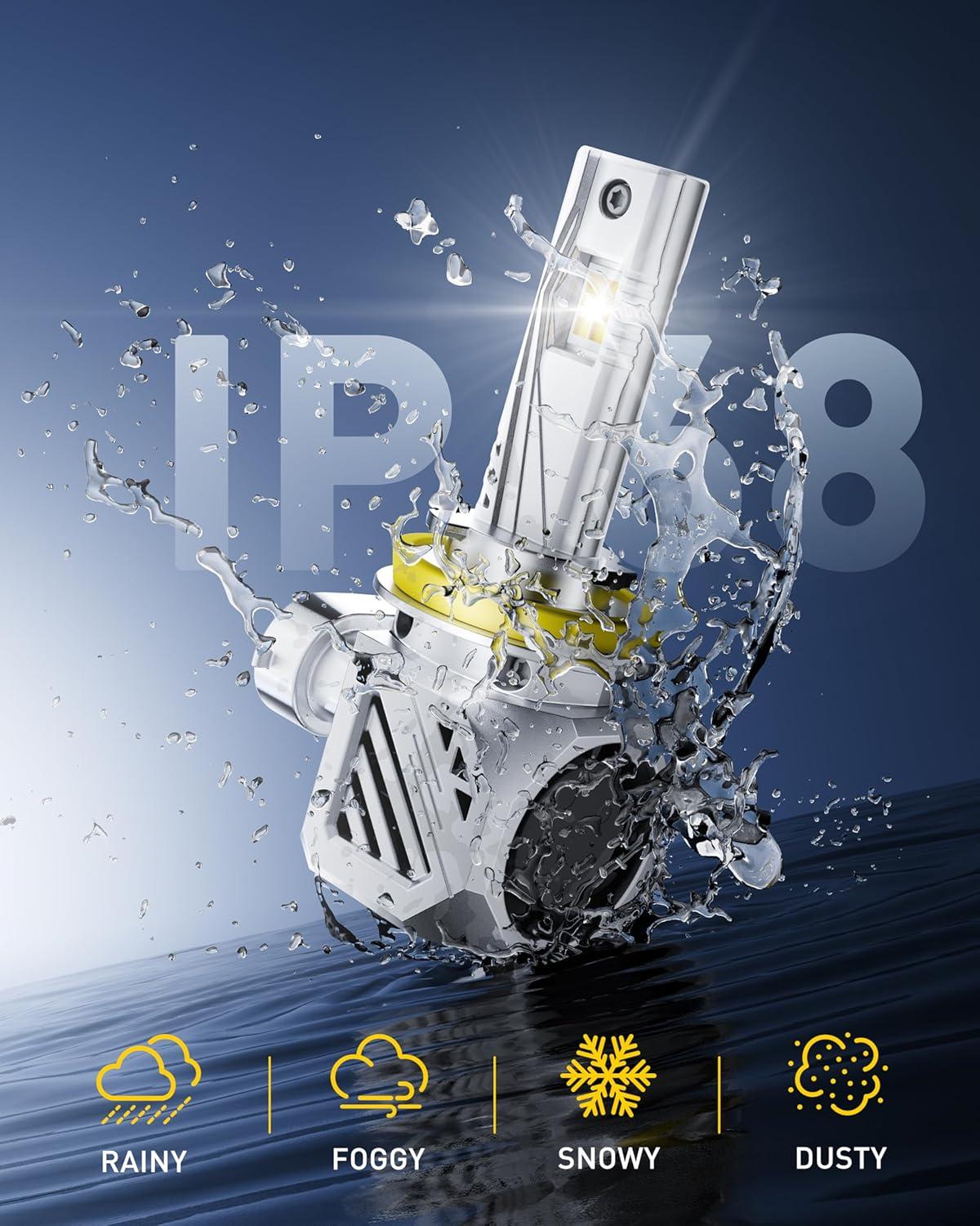 imageAUXITO H4 LED Bulb 9003 Light Bulbs 48000LM Long Lasting Dual Turbo Cooling Fan Plug N Play 3MIN Installation 50000hrs LifespanH11H8