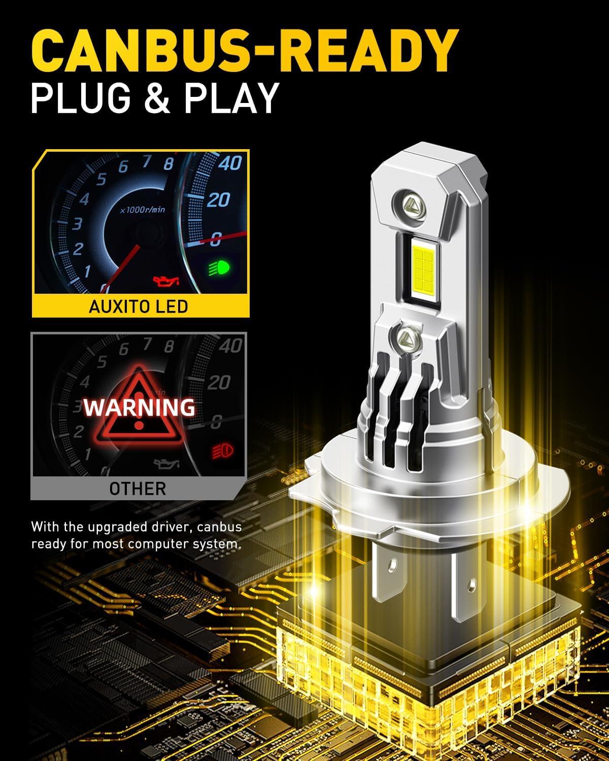 imageAUXITO H4 LED Bulb 9003 Light Bulbs 48000LM Long Lasting Dual Turbo Cooling Fan Plug N Play 3MIN Installation 50000hrs LifespanH7H7LL