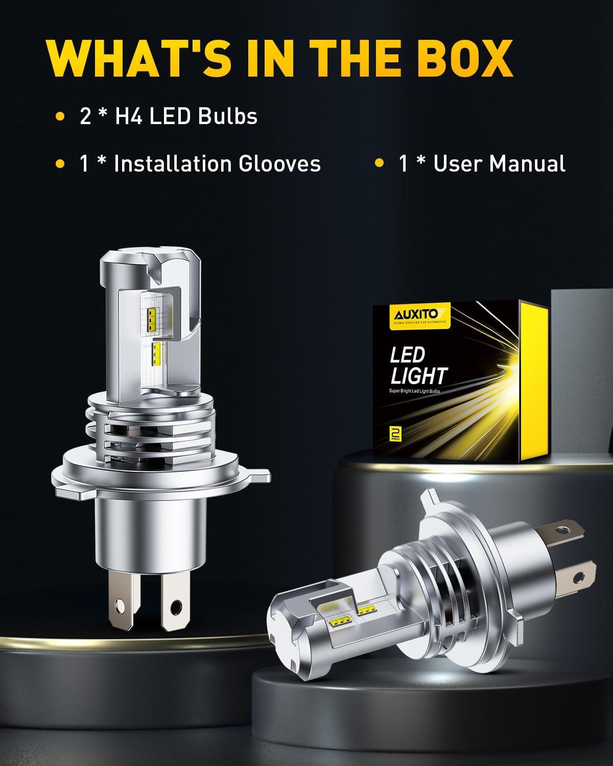imageAUXITO H4 LED Bulbs 900 UltraBright 6500K White 9003 Fog Light Easy PlugNPlay Installation IP68 Waterproof Pack of 2