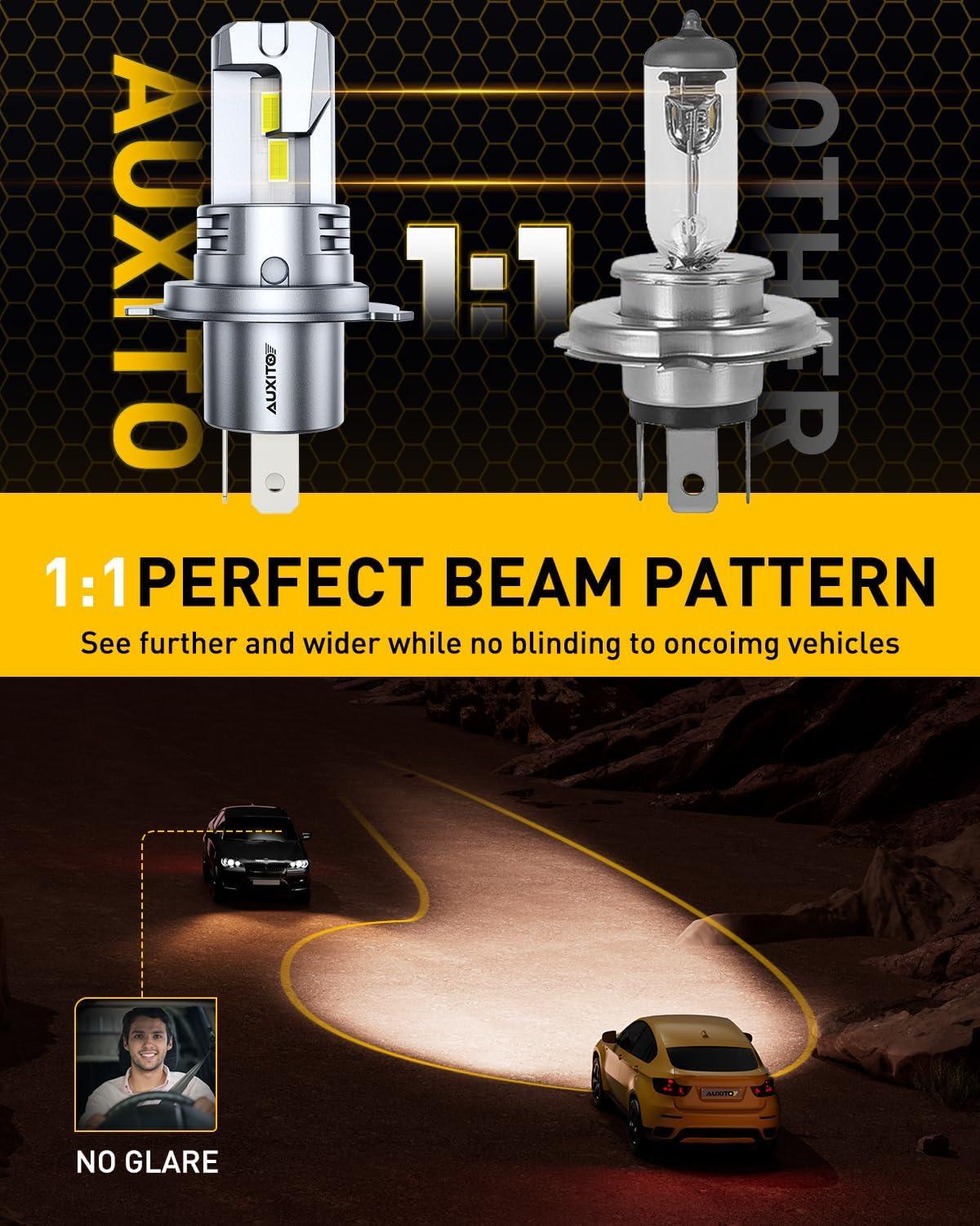 imageAUXITO H4 Light Bulbs 9003 HB2 HiLow Beam 40000LM 900 Super Brighter 6500K Cool White Fanless ampamp Silent Plug and PlayPack of 2