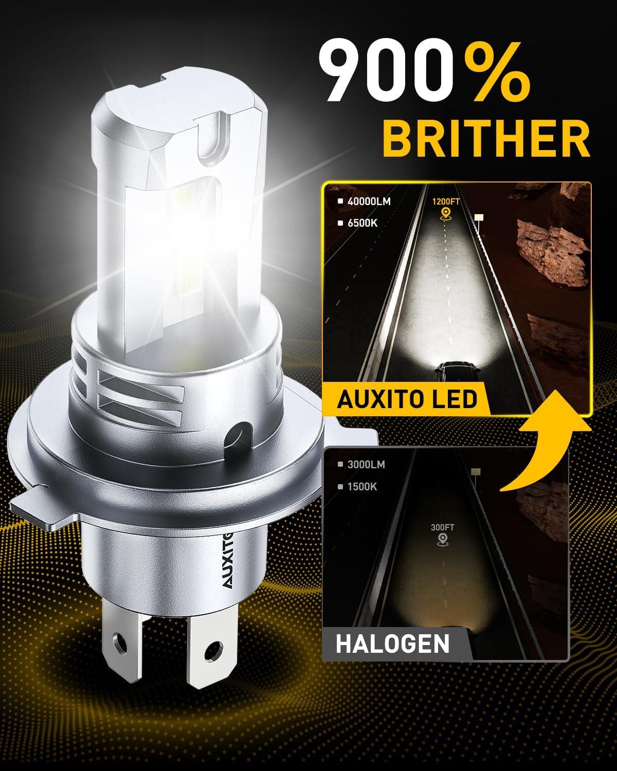 imageAUXITO H4 Light Bulbs 9003 HB2 HiLow Beam 40000LM 900 Super Brighter 6500K Cool White Fanless ampamp Silent Plug and PlayPack of 2