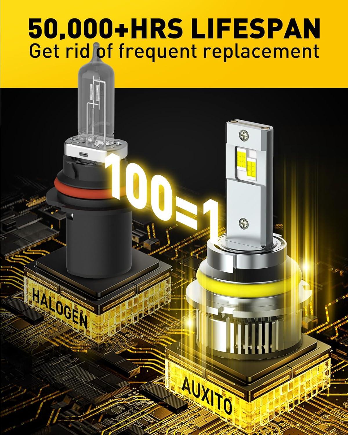 imageAUXITO HB4 9006 Light Bulbs 34000LM Super Bright 6500K Cool White Fog Light 11 Halogen ReplacementCooling Fan PlugampampPlay Pack of 29007