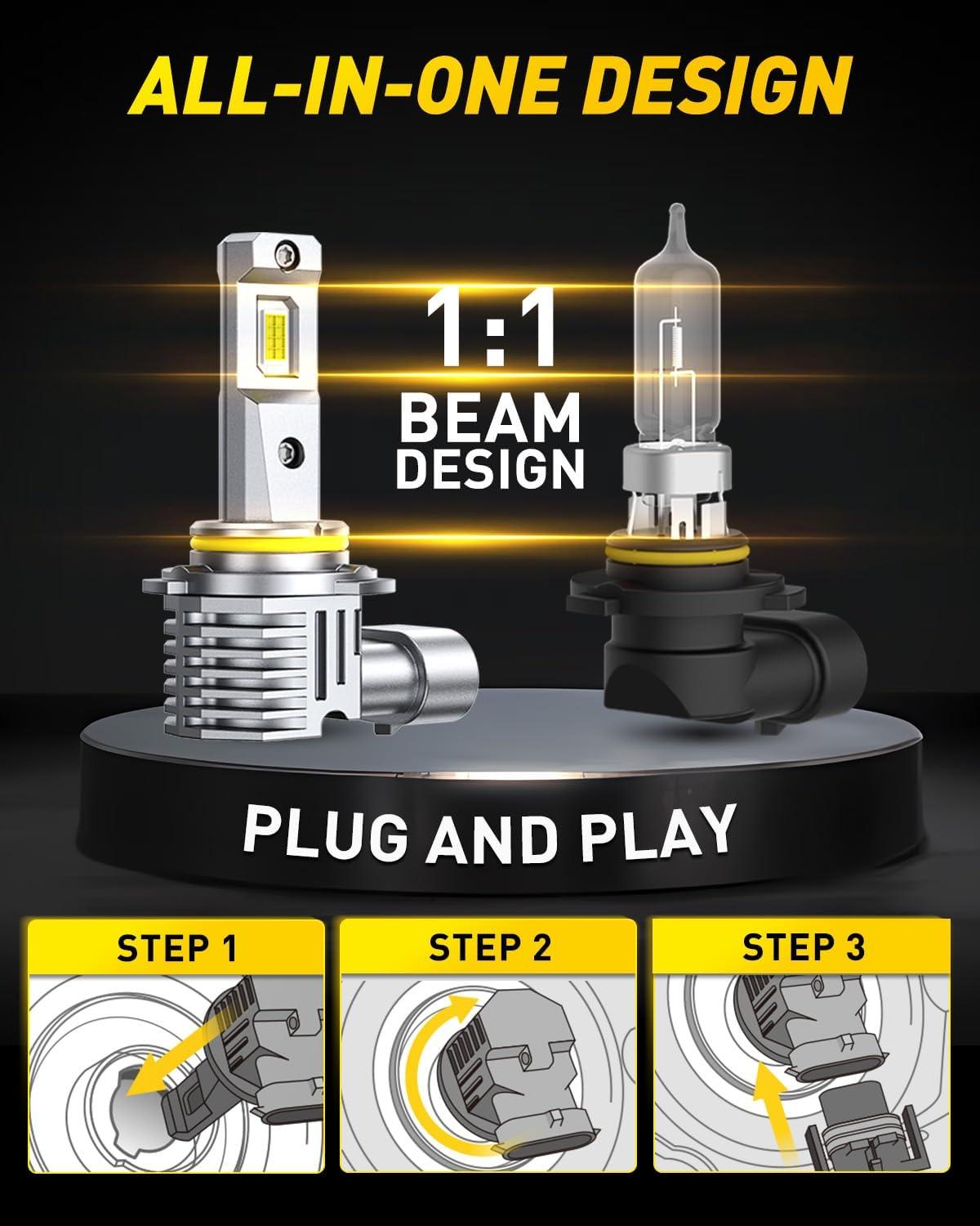 imageAUXITO HB4 LED Bulb 9006 Bulbs 900 Brighter UltraBright Plug N Play Long Lifespan No Flicker 99 Compatibility 2PCS9006HB4