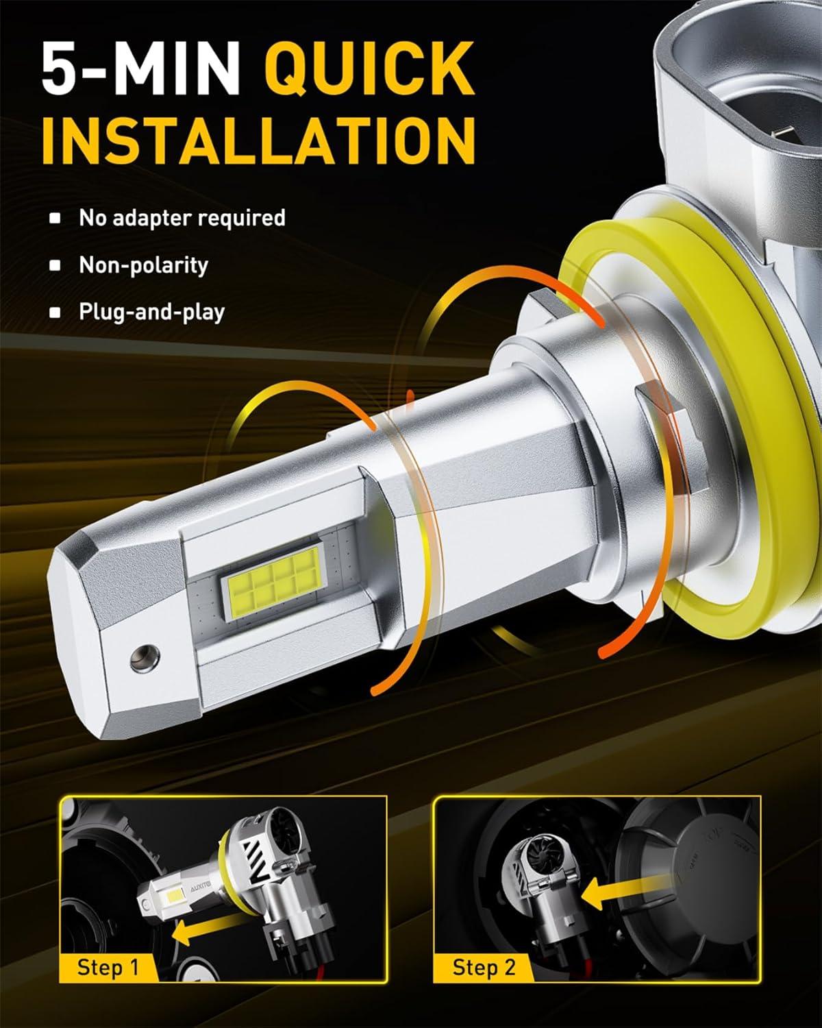 imageAUXITO HB4 LED Bulb 9006 Bulbs 900 Brighter UltraBright Plug N Play Long Lifespan No Flicker 99 Compatibility 2PCSH11H8H9