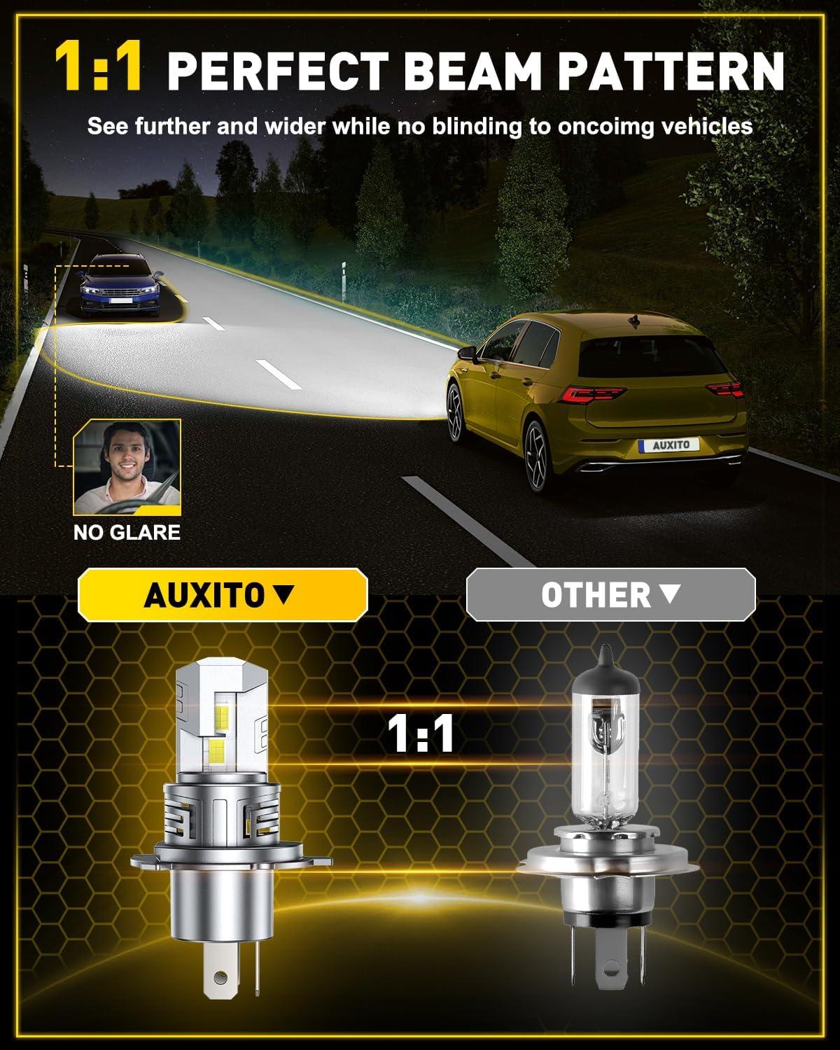 imageAUXITO HB4 LED Bulb 9006 Bulbs 900 Brighter UltraBright Plug N Play Long Lifespan No Flicker 99 Compatibility 2PCSH4