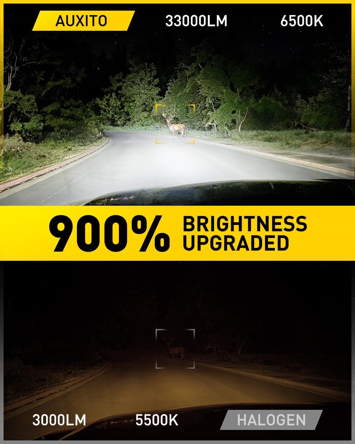 imageAUXITO Halogen Replacement for 9007HB5 Bulbs 33000LM 900 Brightness 6500K Cool White Canbus Ready Wireless Plug and Play Fog Light Daytime Running Lights Pack of 2