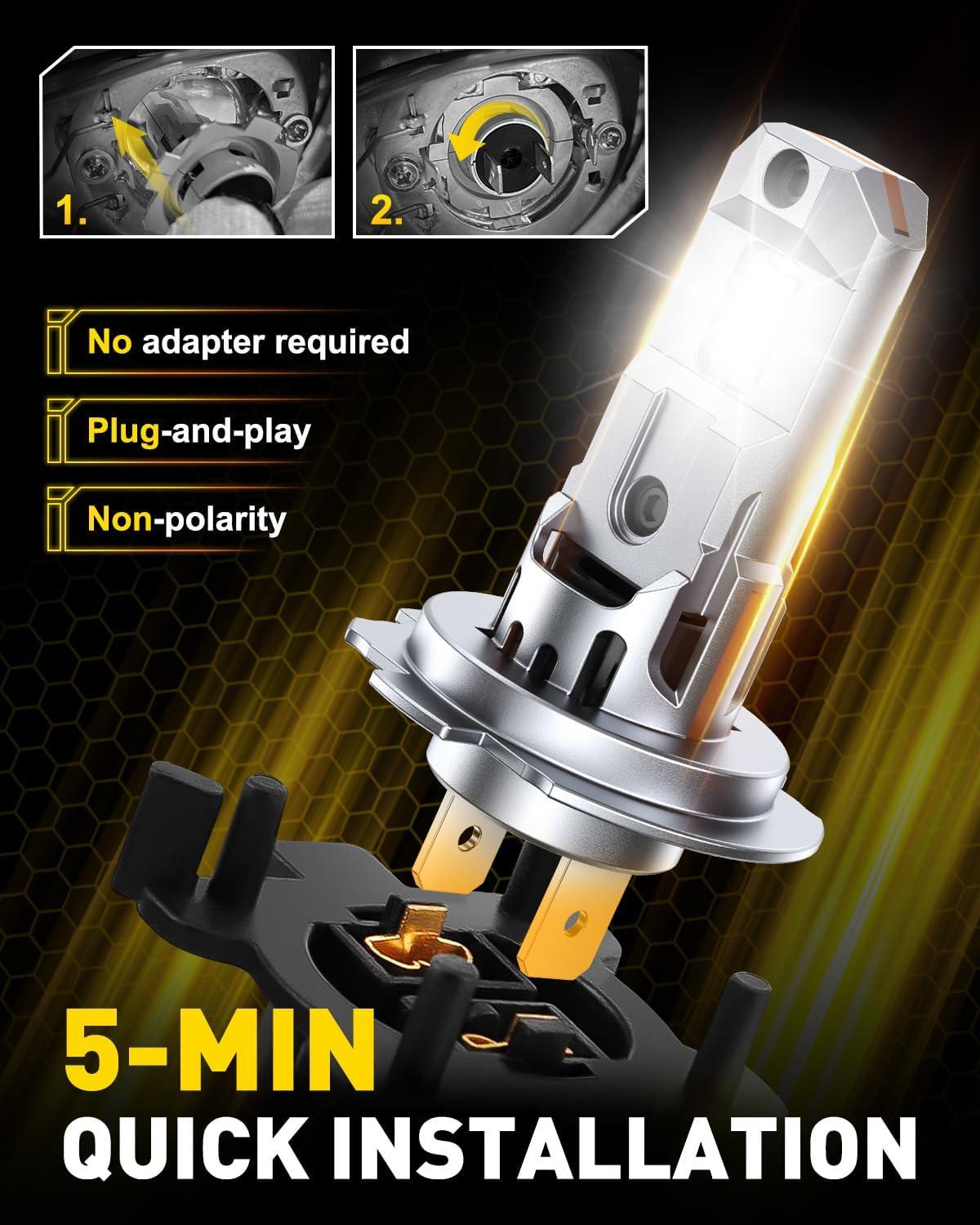imageAUXITO New Upgraded H13 Bulbs 33000LM 900 Ultra Brightness 11 Halogen Size 6500K White 9008 Light Bulbs for Fog Light Nonpolarity Plug and Play Pack of 2H7H7ll