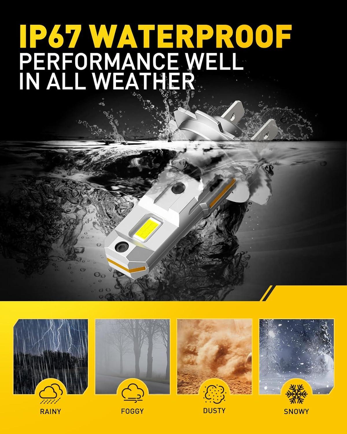 imageAUXITO New Upgraded H13 Bulbs 33000LM 900 Ultra Brightness 11 Halogen Size 6500K White 9008 Light Bulbs for Fog Light Nonpolarity Plug and Play Pack of 2H7H7ll