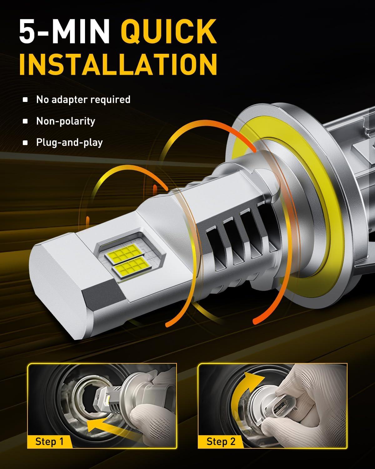 imageAUXITO New Upgraded H13 Bulbs 33000LM 900 Ultra Brightness 11 Halogen Size 6500K White 9008 Light Bulbs for Fog Light Nonpolarity Plug and Play Pack of 2H139008