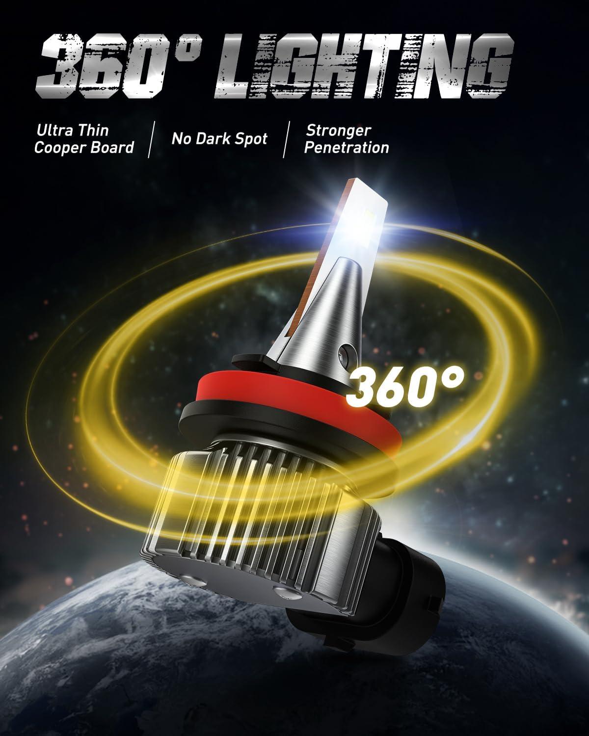 imageAUXITO Upgraded H11H8H16 LED Fog Light Bulbs with CSP LED Chips 6500K White 700 Brighter Mini Size Plug and Play for Fog Lights or Daytime Running Lights DRL Pack of 2